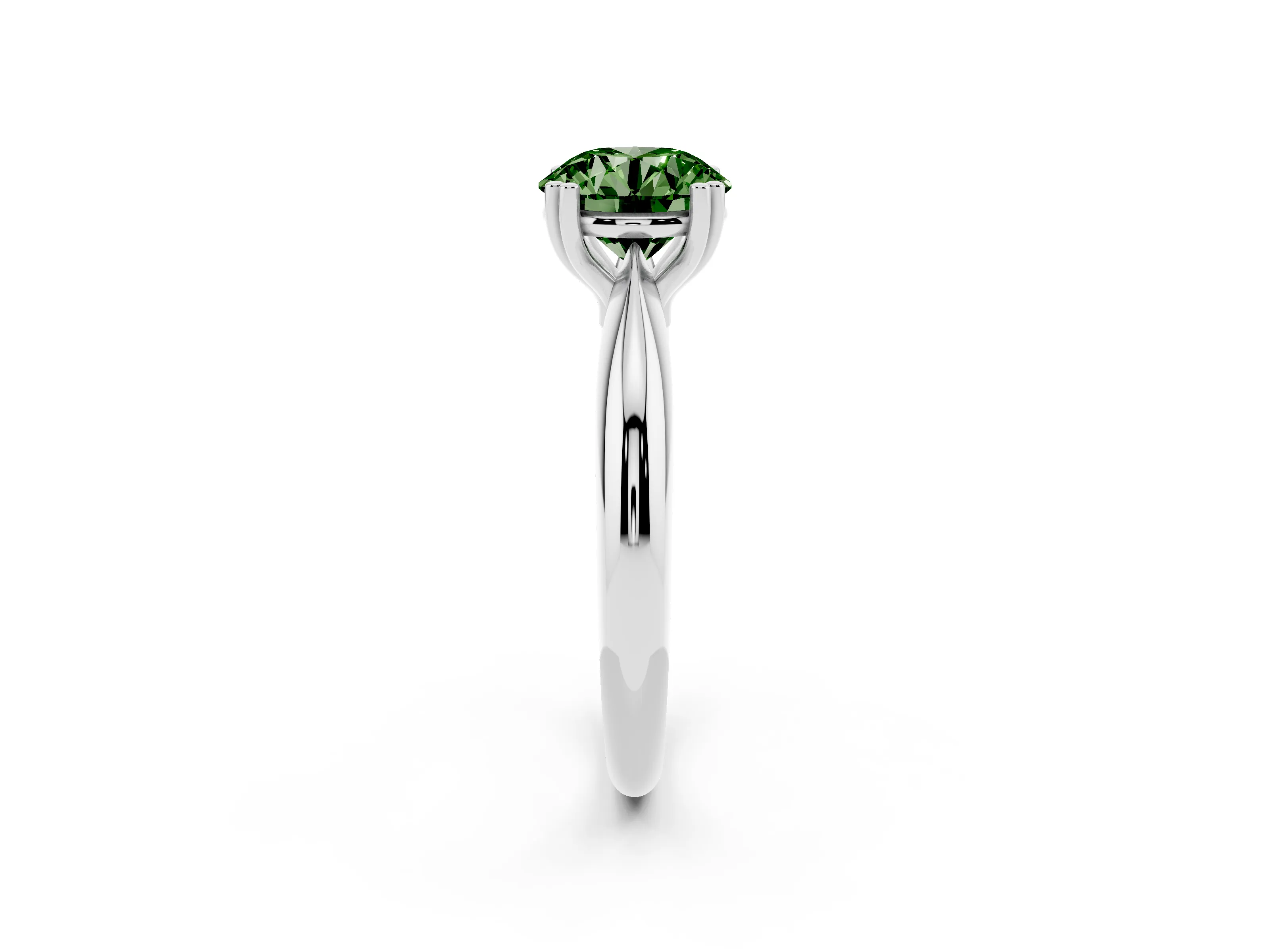 Fancy Green Round Cut Diamond Solitaire Engagement Ring Set in Silver with Tapered Band and Prong Setting