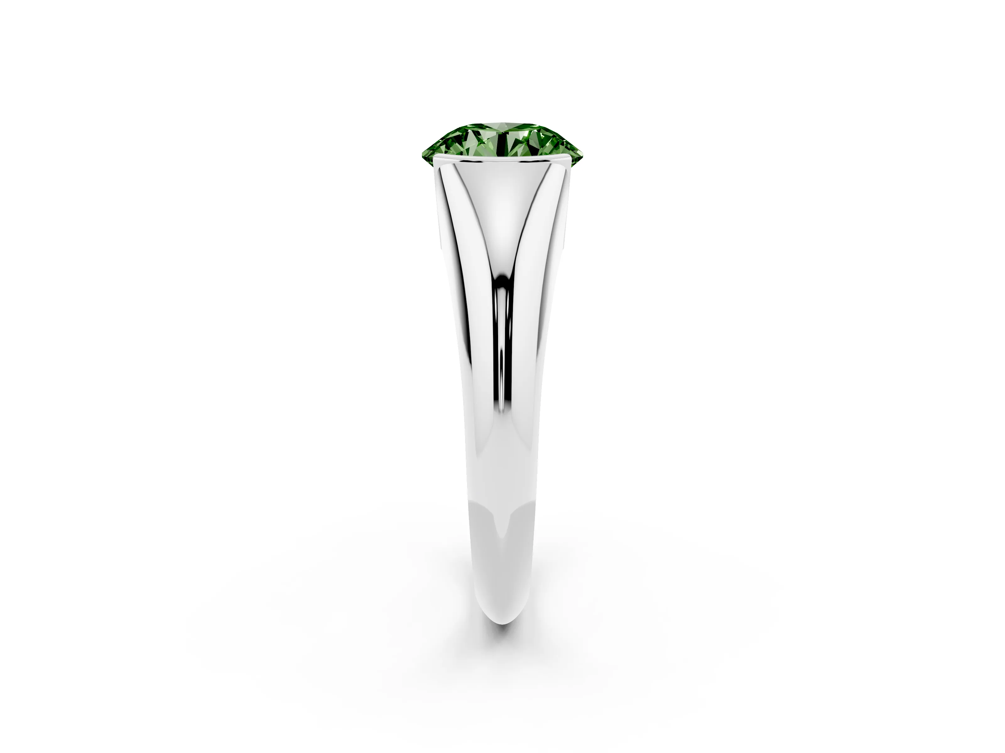 Fancy Green Round Cut Diamond Solitaire Tension Set Ring Set in Silver