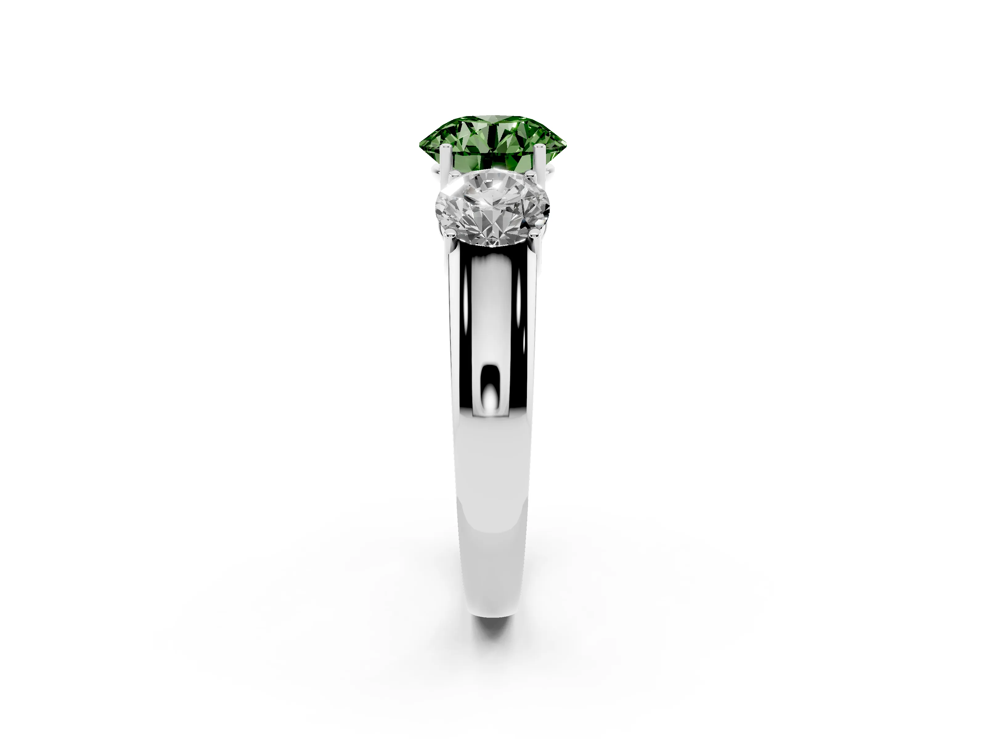 Fancy Green Three-Stone Round Cut Diamond Ring Set in Silver with Matching Prong Settings and Plain Band