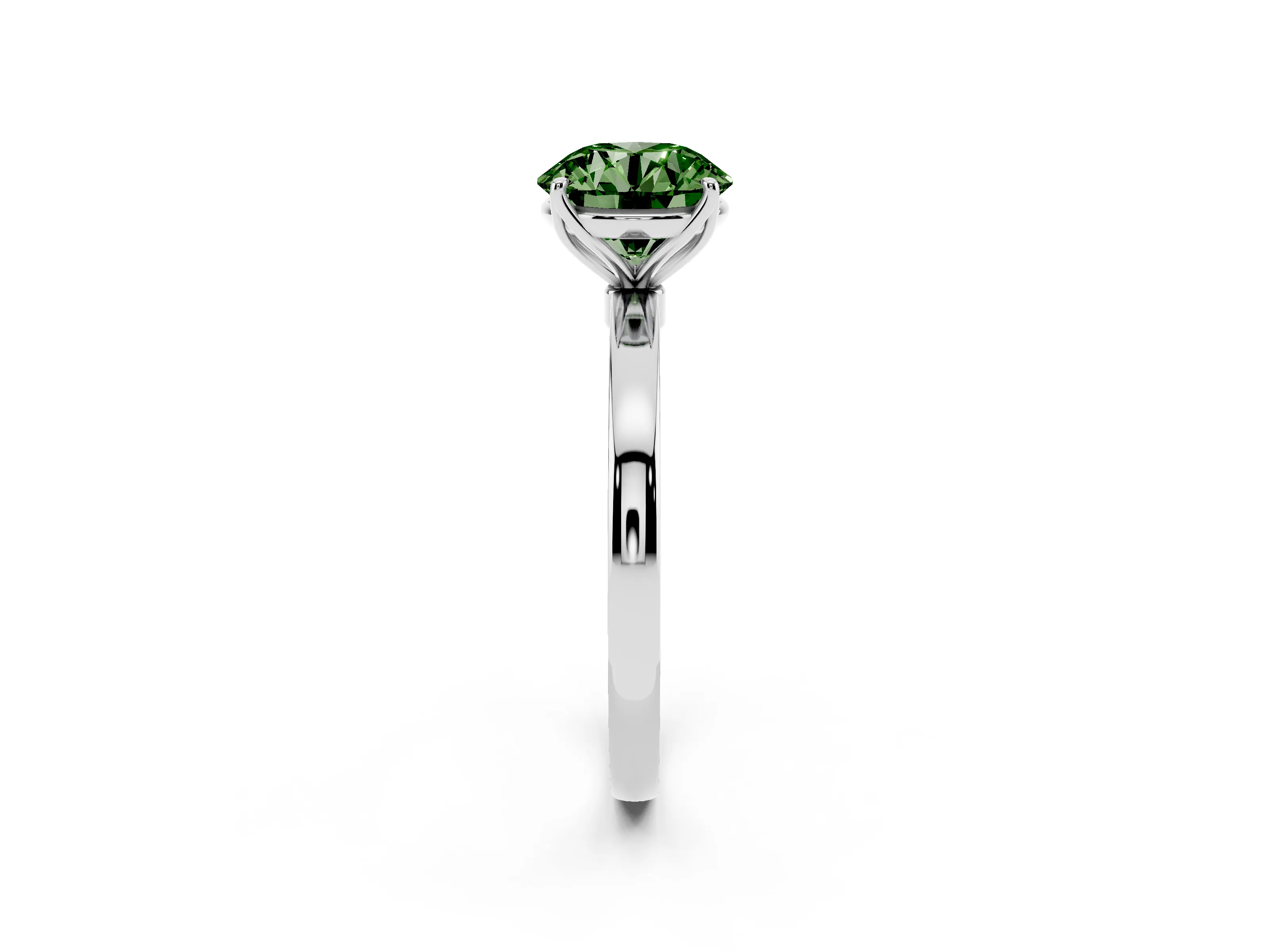 Fancy Green Round Cut Diamond Solitaire Ring Set in White gold with Prong Setting and Thin Polished Band