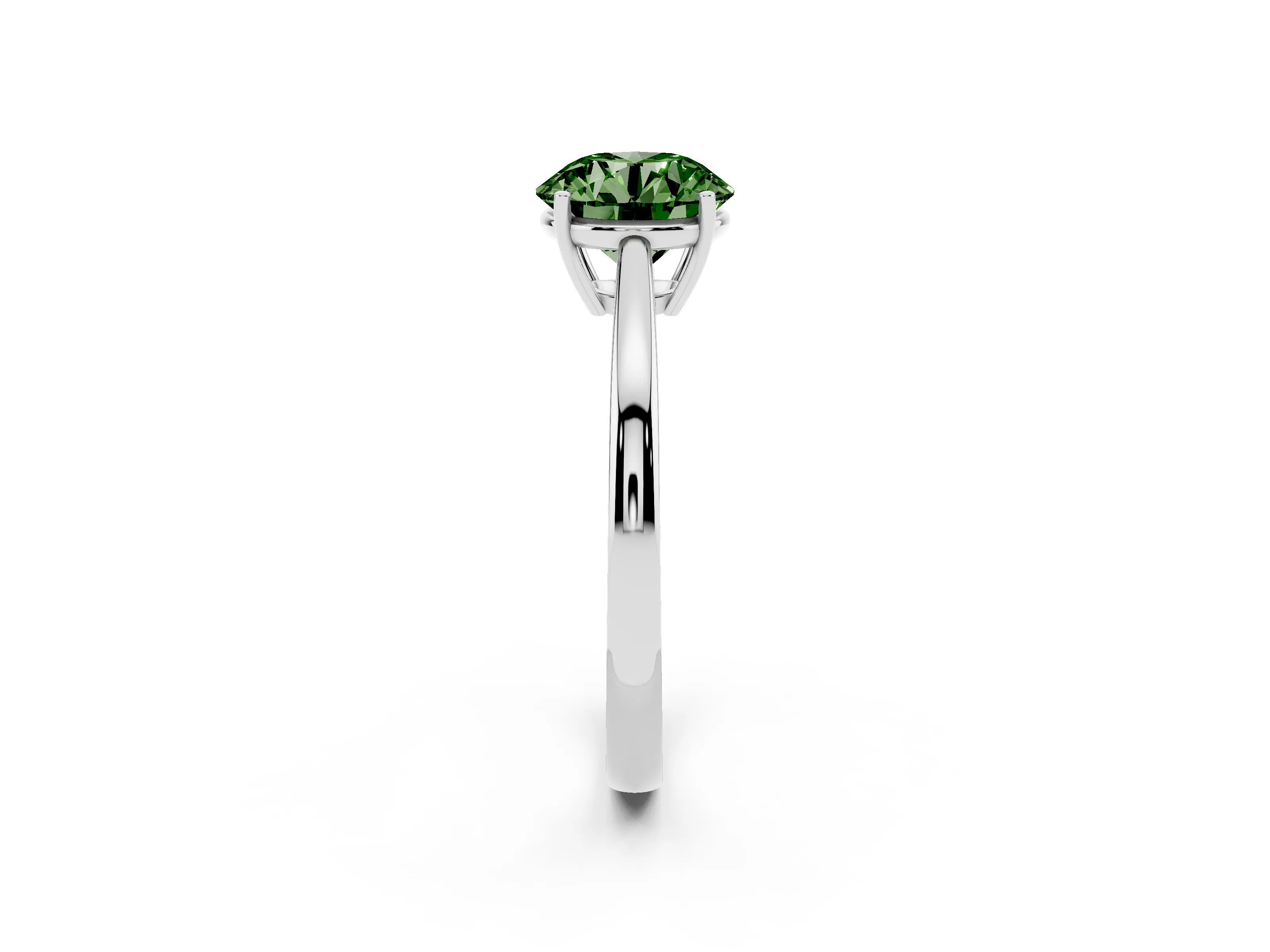 Fancy Green Round Cut Diamond Solitaire Ring Set in White gold with Split Shank and Prong Setting