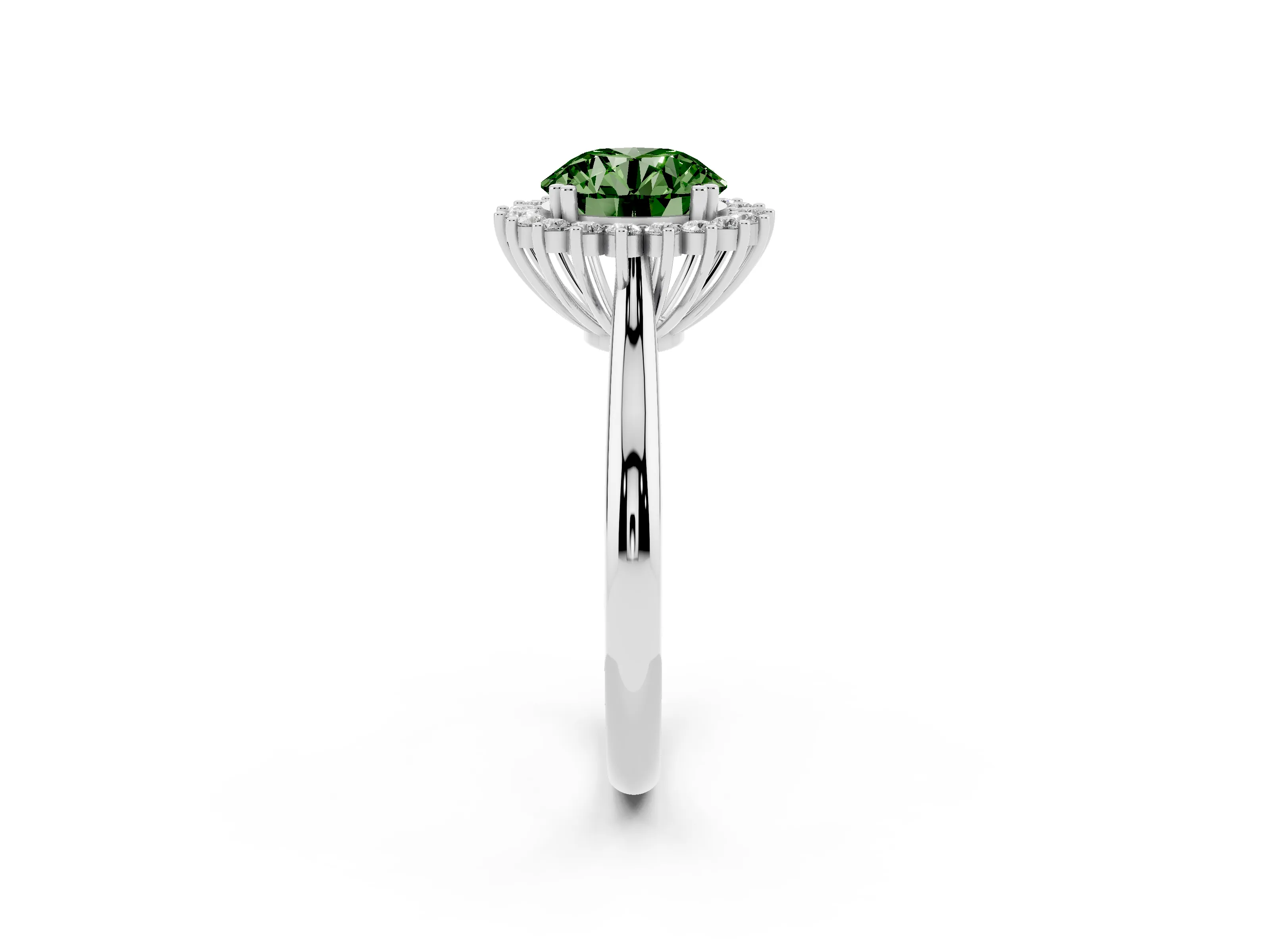Fancy Green Round Cut Diamond Halo Ring Set in Platinum with Plain Solitaire Band and Prong Setting