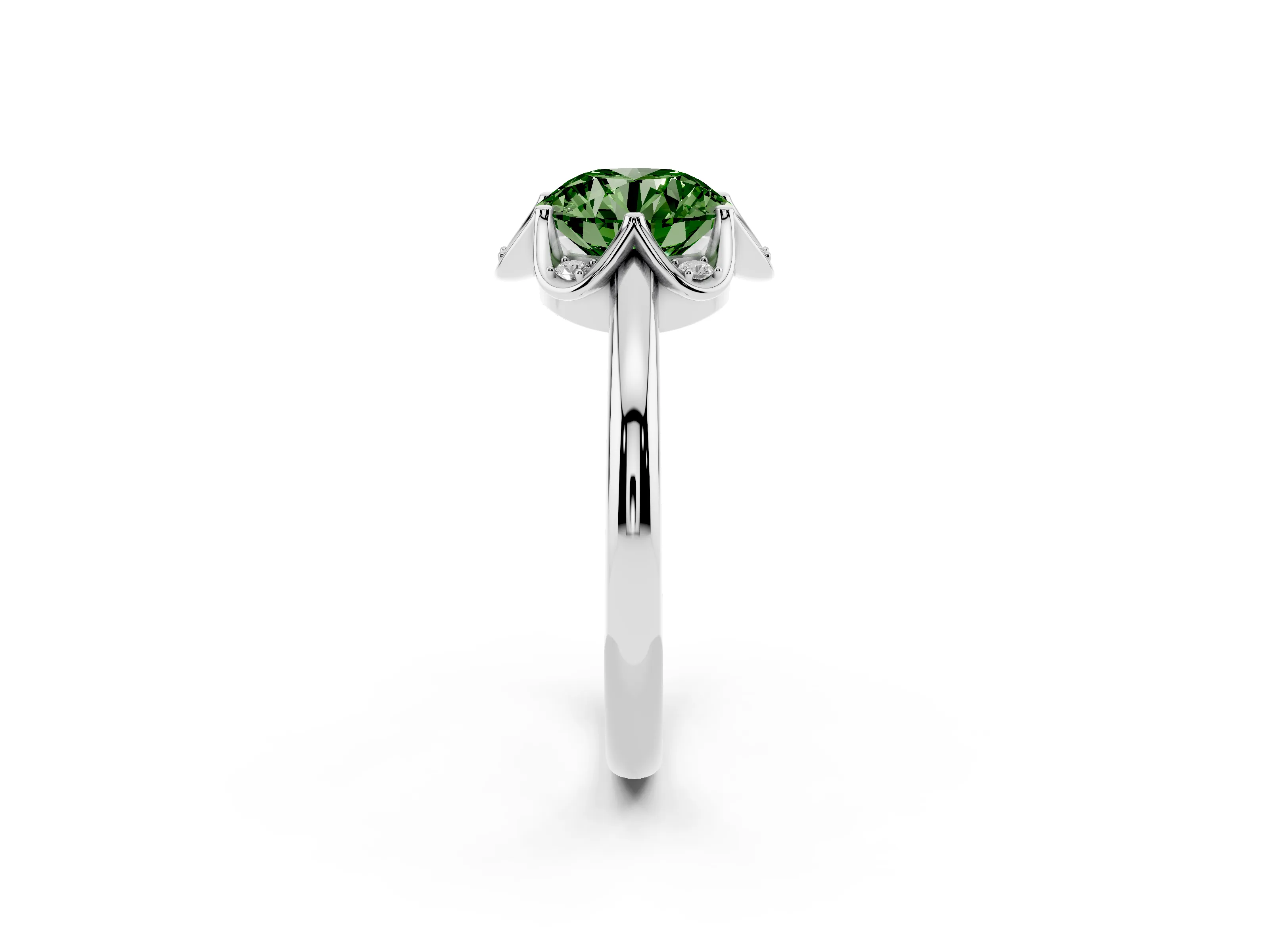 Fancy Green Round Cut Diamond Round Cluster Halo Ring Set in Silver with Solitaire Band and Prong Setting