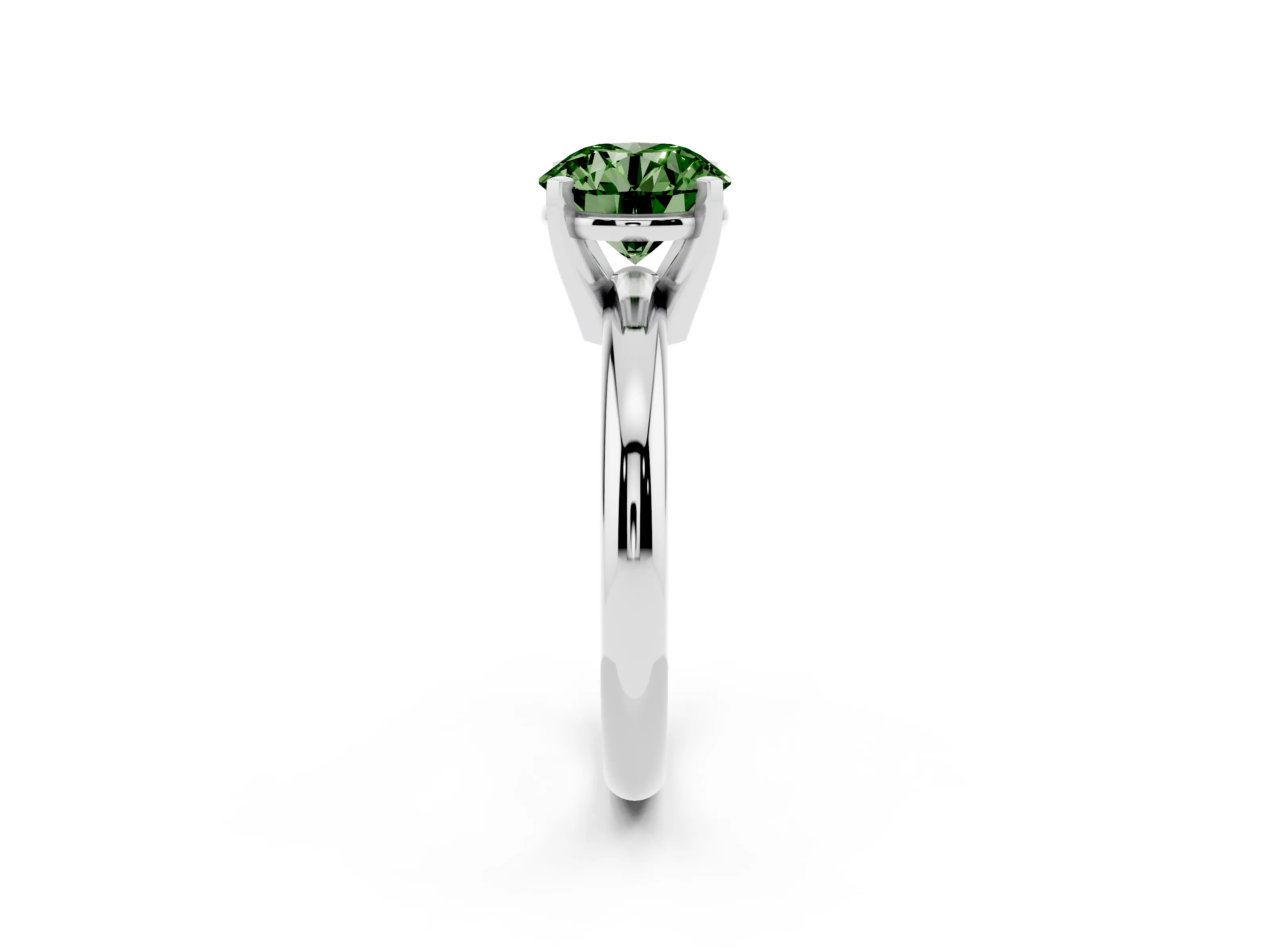 Fancy Green Round Cut Diamond Solitaire Engagement Ring Set in Platinum with Round Band and Prong Setting
