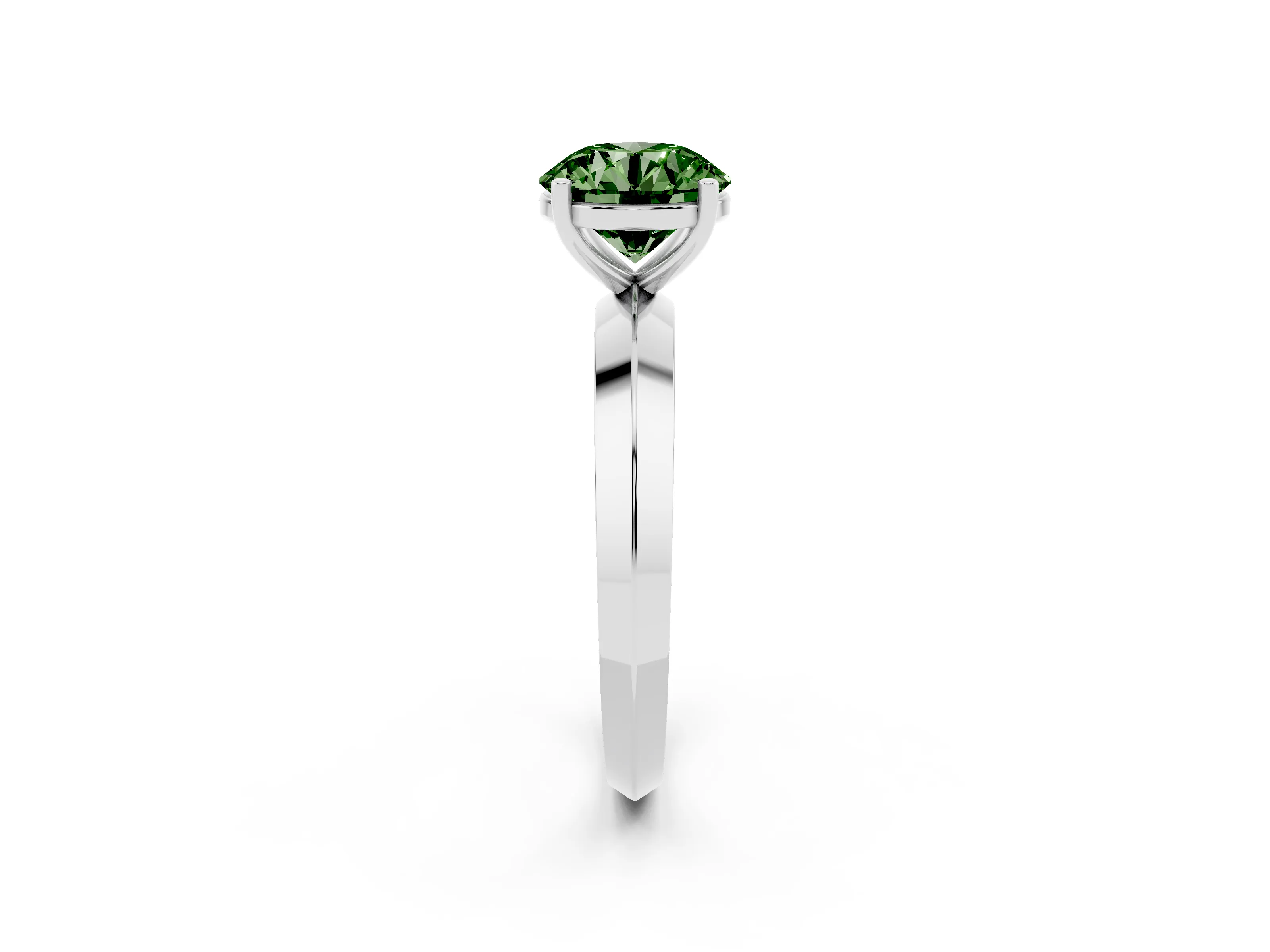 Fancy Green Round Cut Diamond Solitaire Engagement Ring Set in White gold with Flat Band and Prong Setting