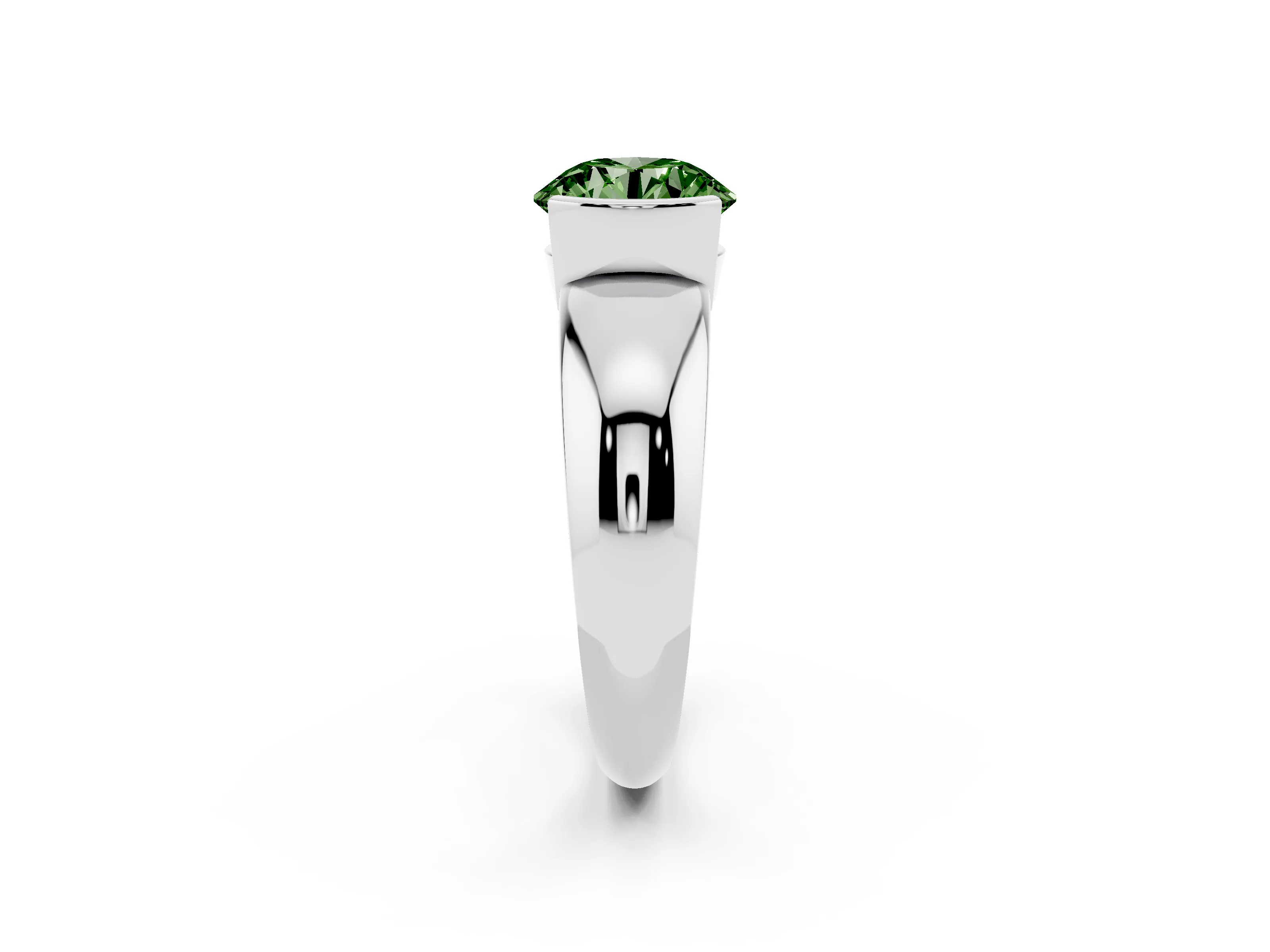 Fancy Green Round Cut Diamond Solitaire Tension Set Ring Set in White gold with Wide Band