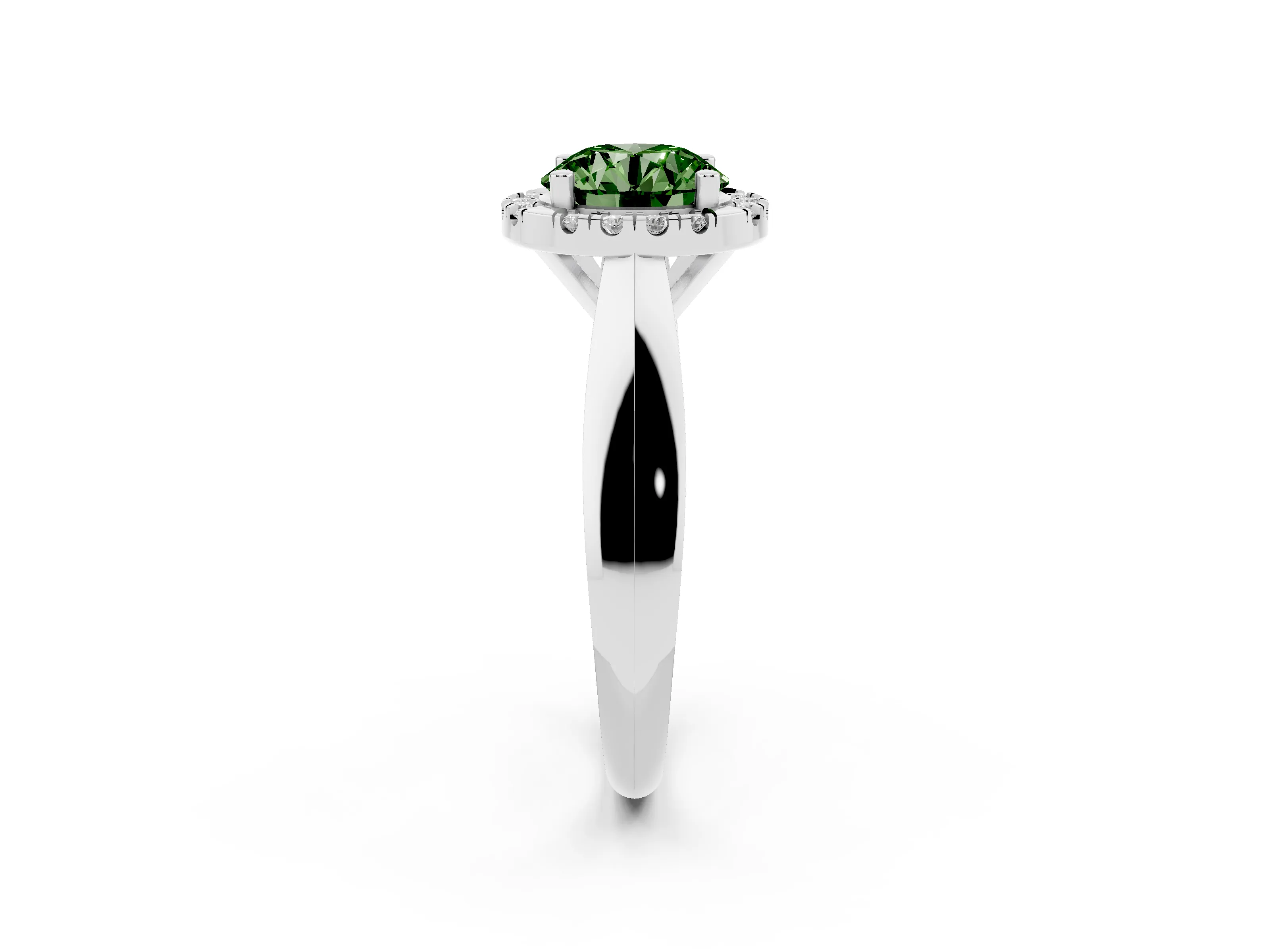 Fancy Green Round Cut Diamond Halo Solitaire Engagement Ring Set in Silver with Square Band and Prong Setting
