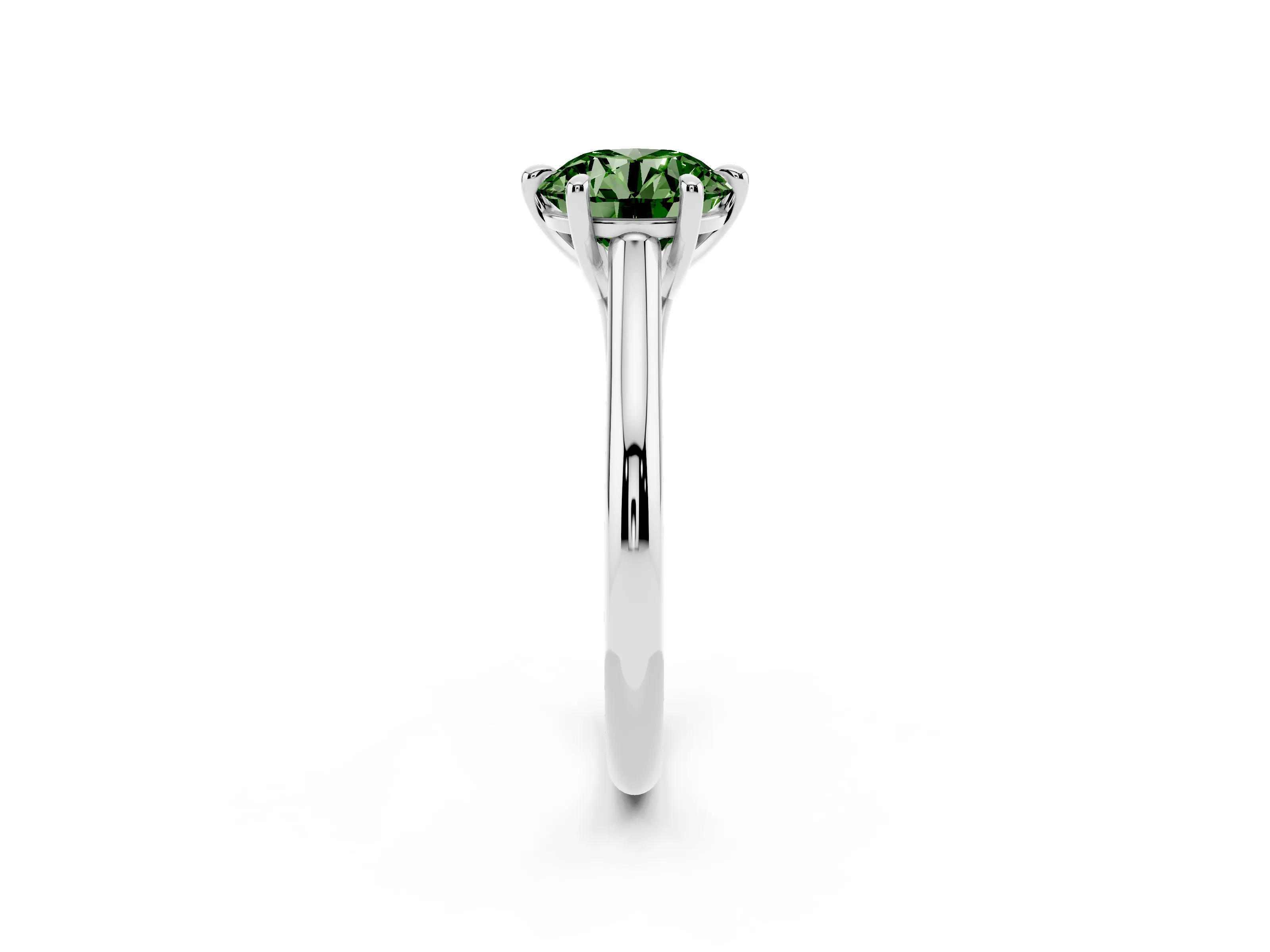 Fancy Green Round Cut Diamond Solitaire Engagement Ring Set in White gold with Prong Setting and Plain Classic Band