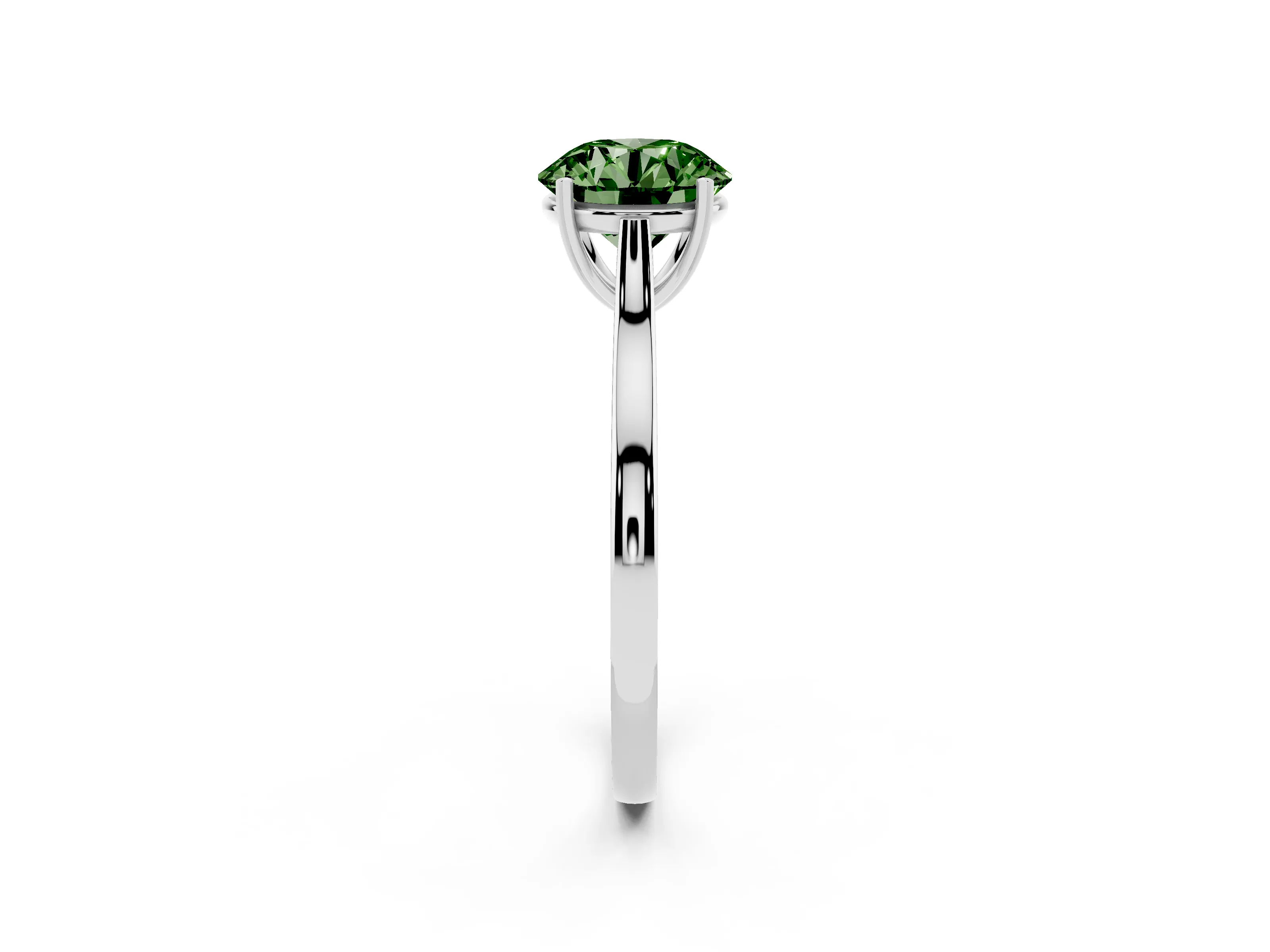 Fancy Green Round Cut Diamond Solitaire Heart Prong Engagement Ring Set in Platinum with Tapered Band