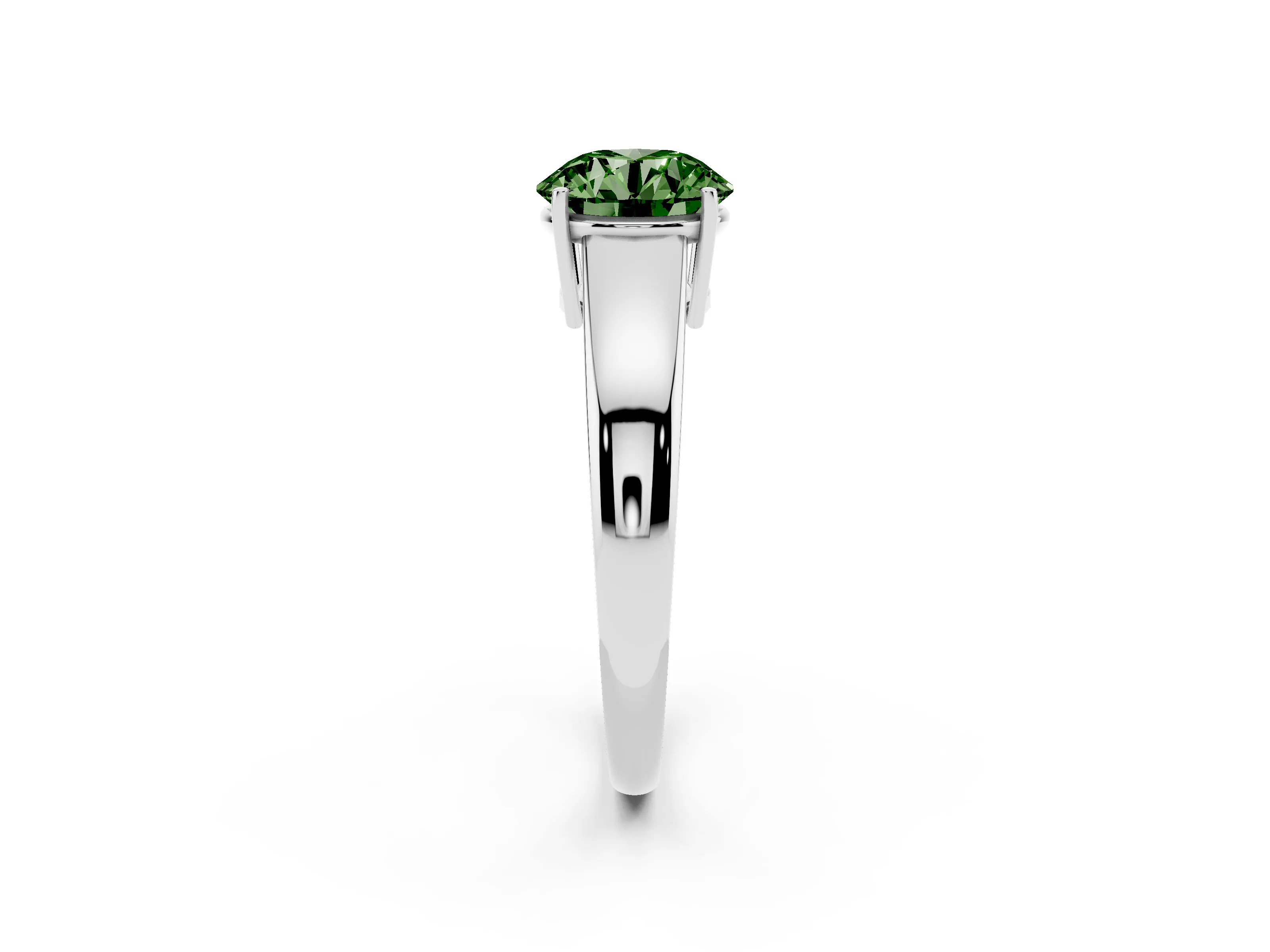 Fancy Green Round Cut Diamond Solitaire Ring Set in Silver with Tapered Band and Prong Setting