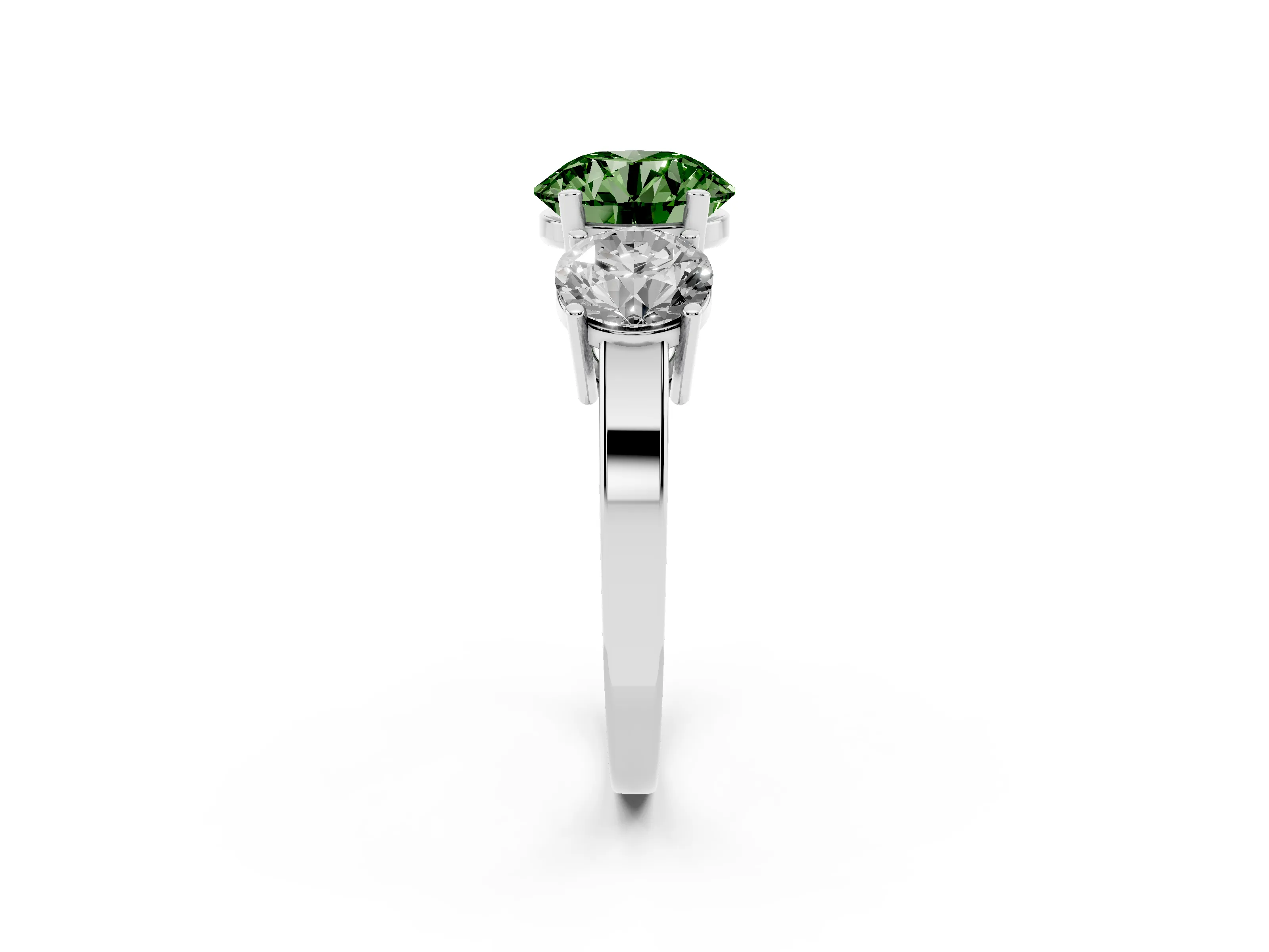 Fancy Green Round Cut Diamond Three-Stone Engagement Ring Set in Silver with Flat Band