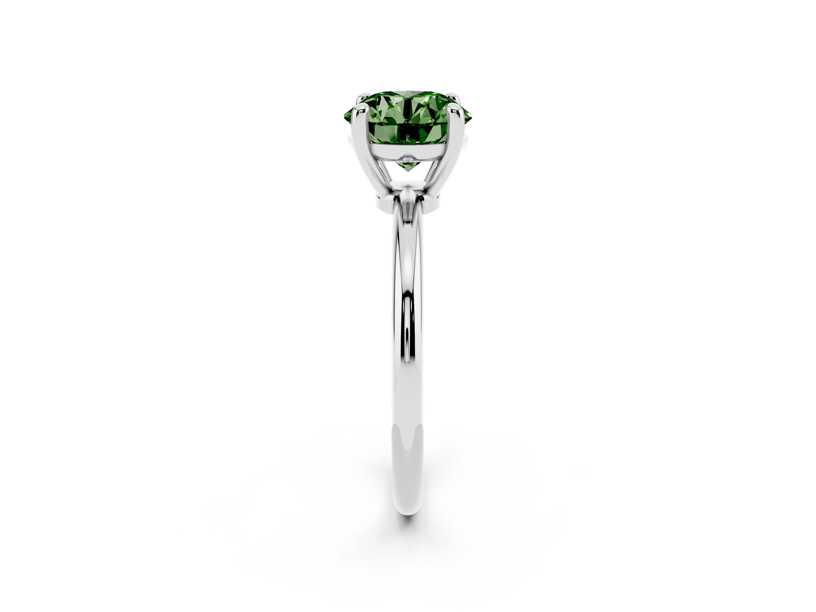 Fancy Green Round Cut Diamond Solitaire Ring Set in Silver with Secure Prong Setting on a Classic Band