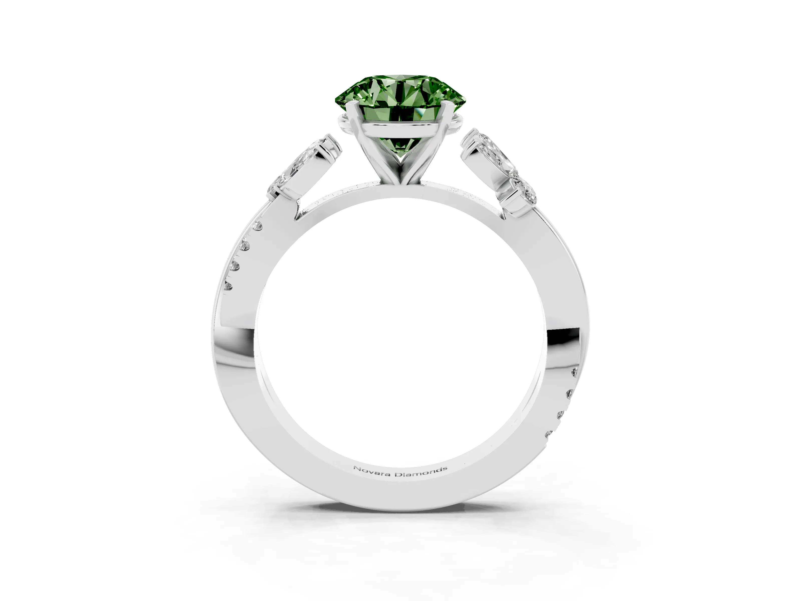 Fancy Green Round Cut Diamond Floral Vine Solitaire Engagement Ring Set in Platinum with Marquise Leaves