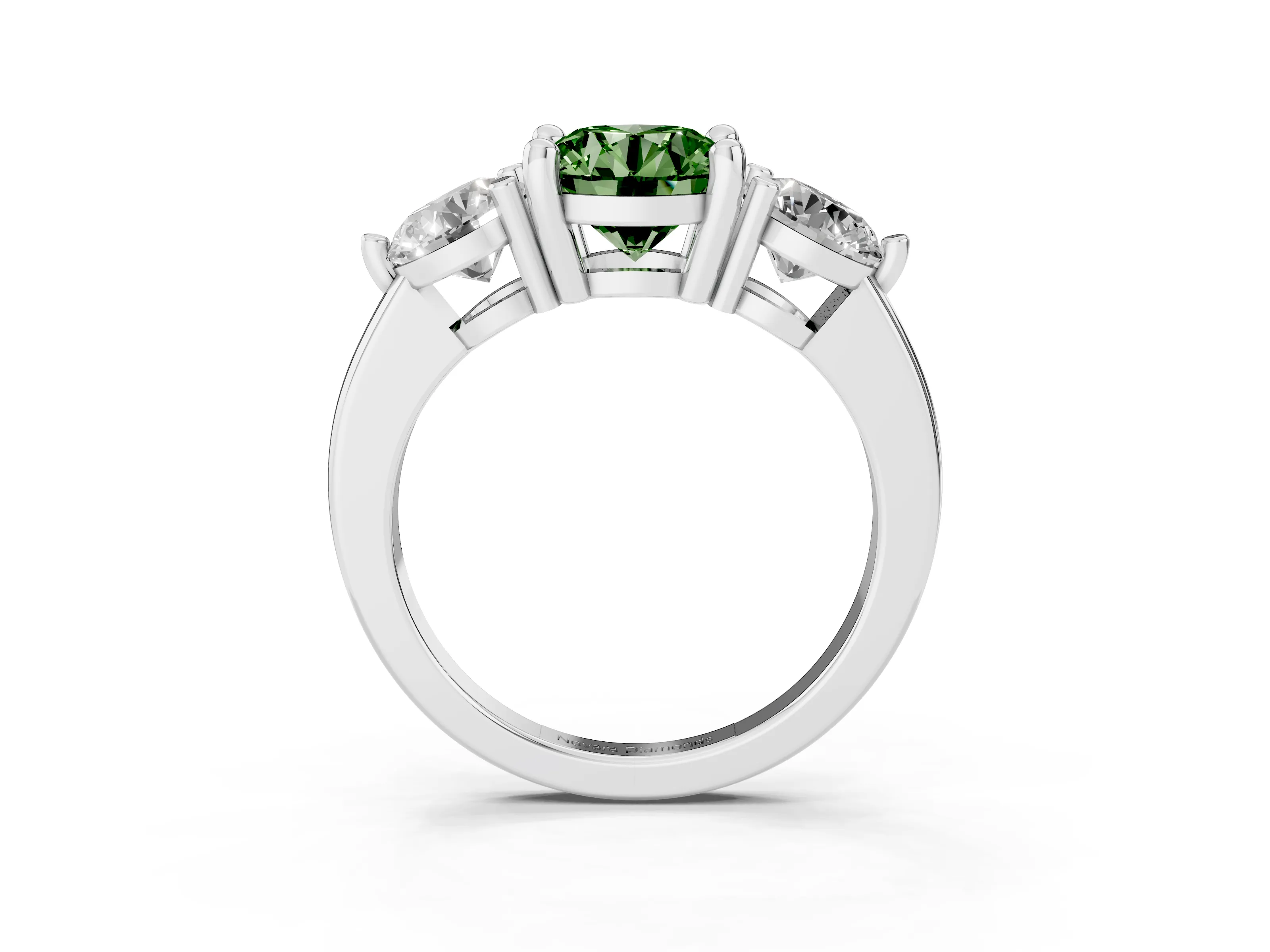 Fancy Green Round Cut Diamond Three-Stone Ring Set in Silver with Prong Setting and Classic Band