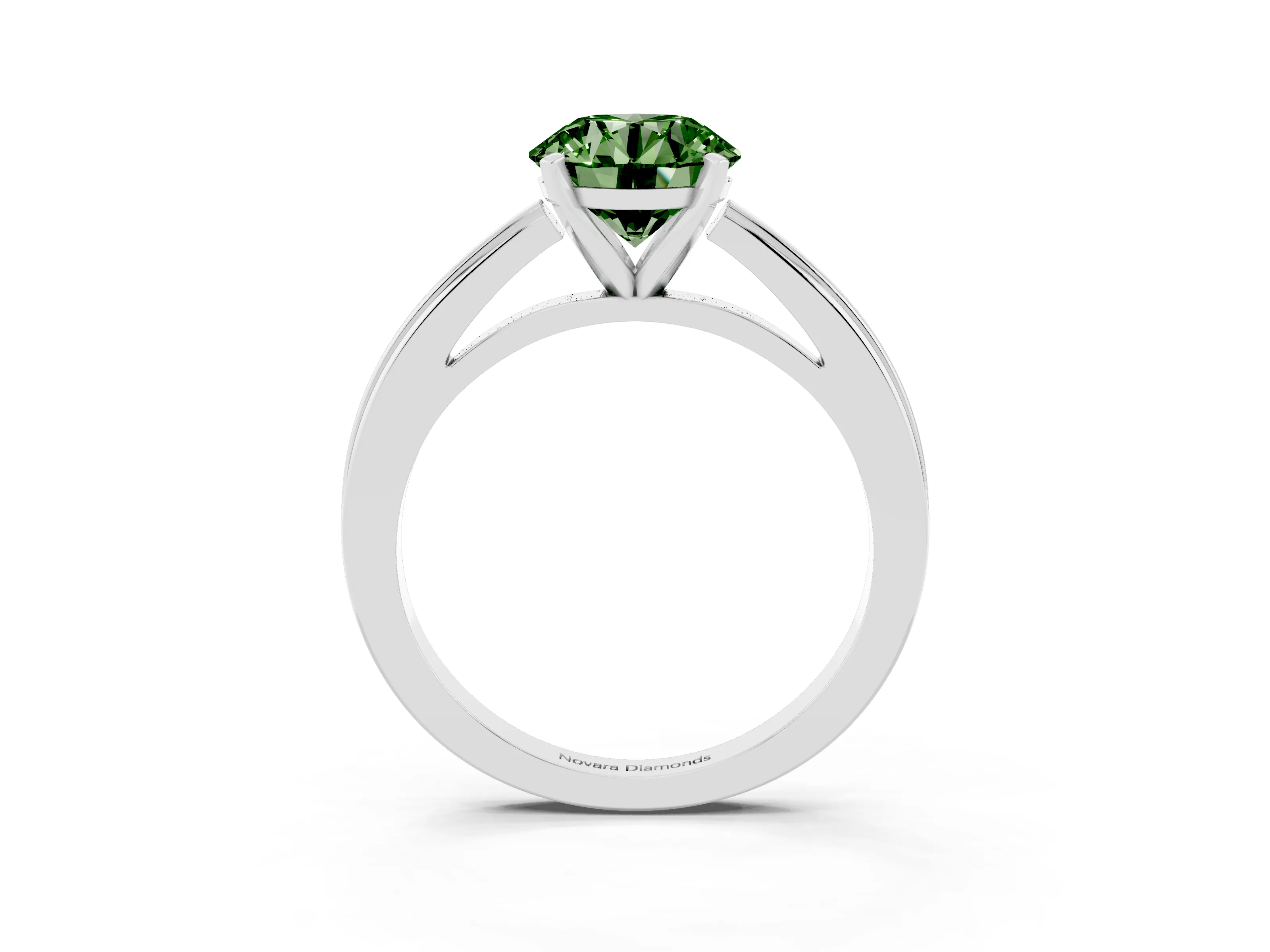 Fancy Green Round Cut Diamond Solitaire Ring Set in Platinum with Prong Setting and Classic Band