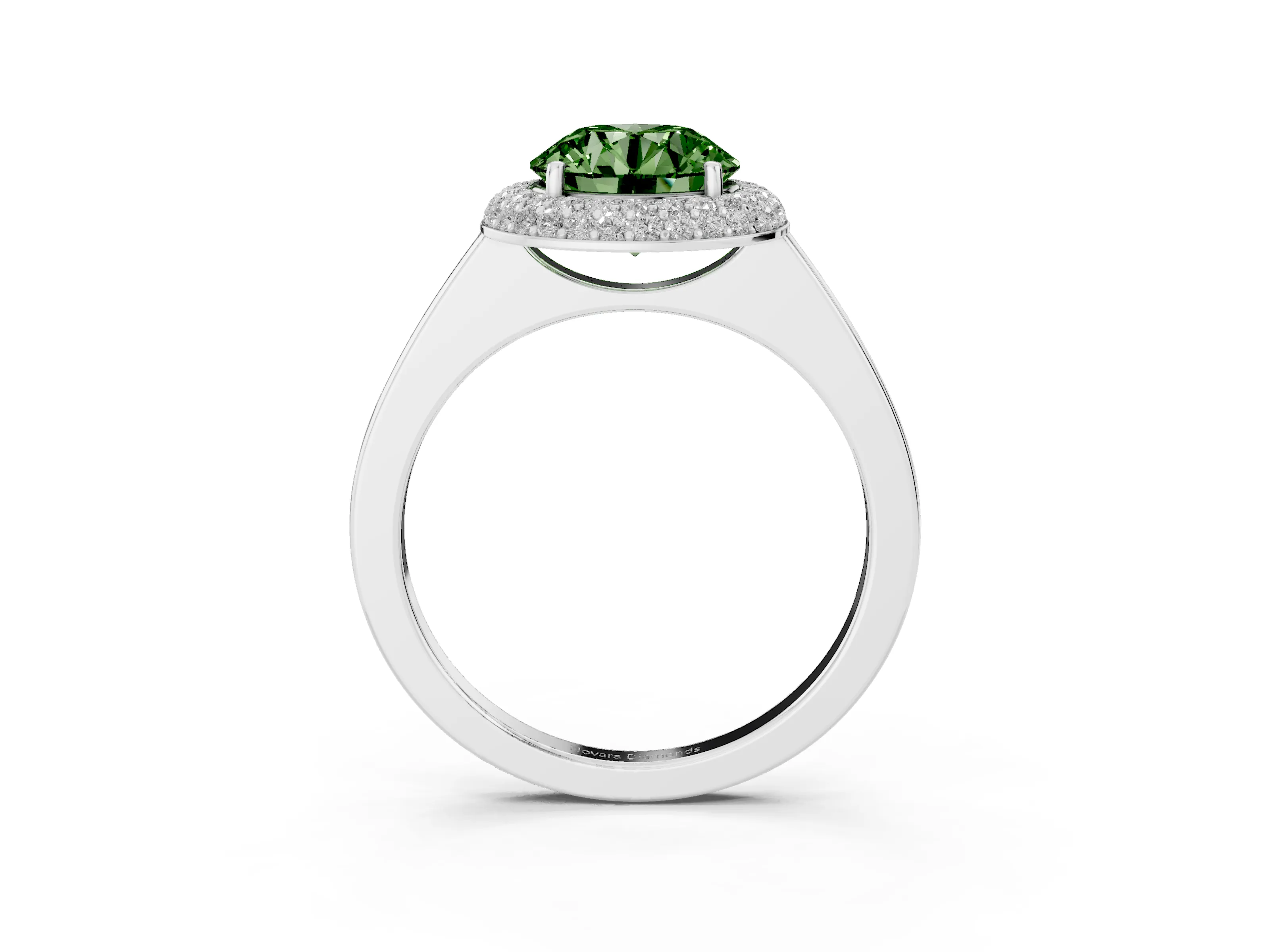 Fancy Green Round Cut Diamond Halo Engagement Ring Set in Platinum with Solitaire Band and Prong Setting