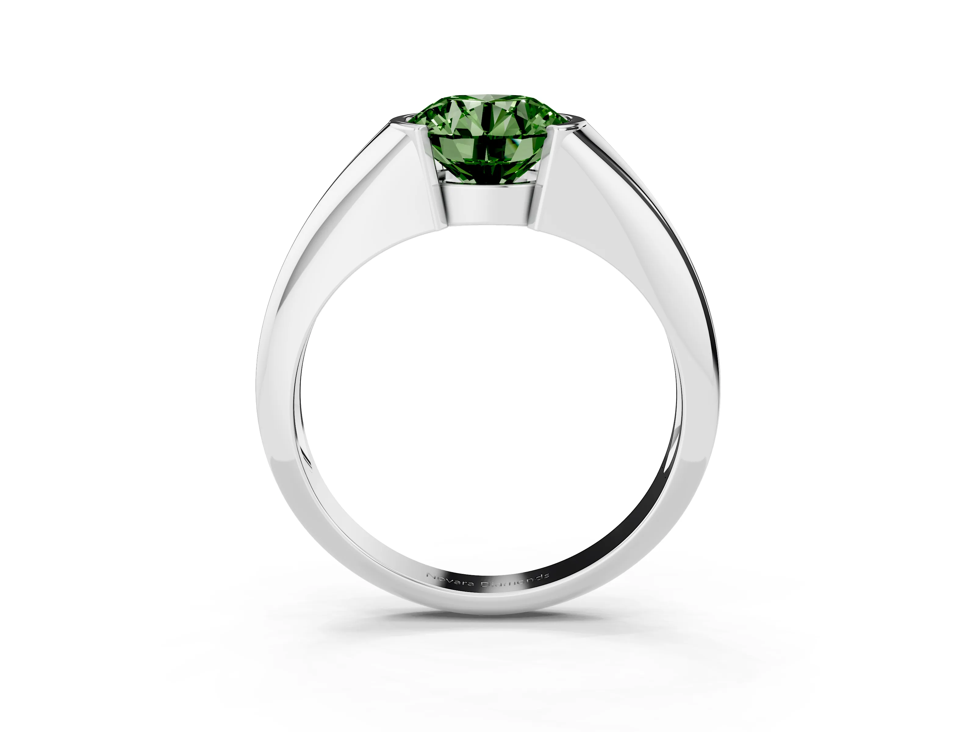 Fancy Green Round Cut Diamond Solitaire Tension Set Ring Set in Silver