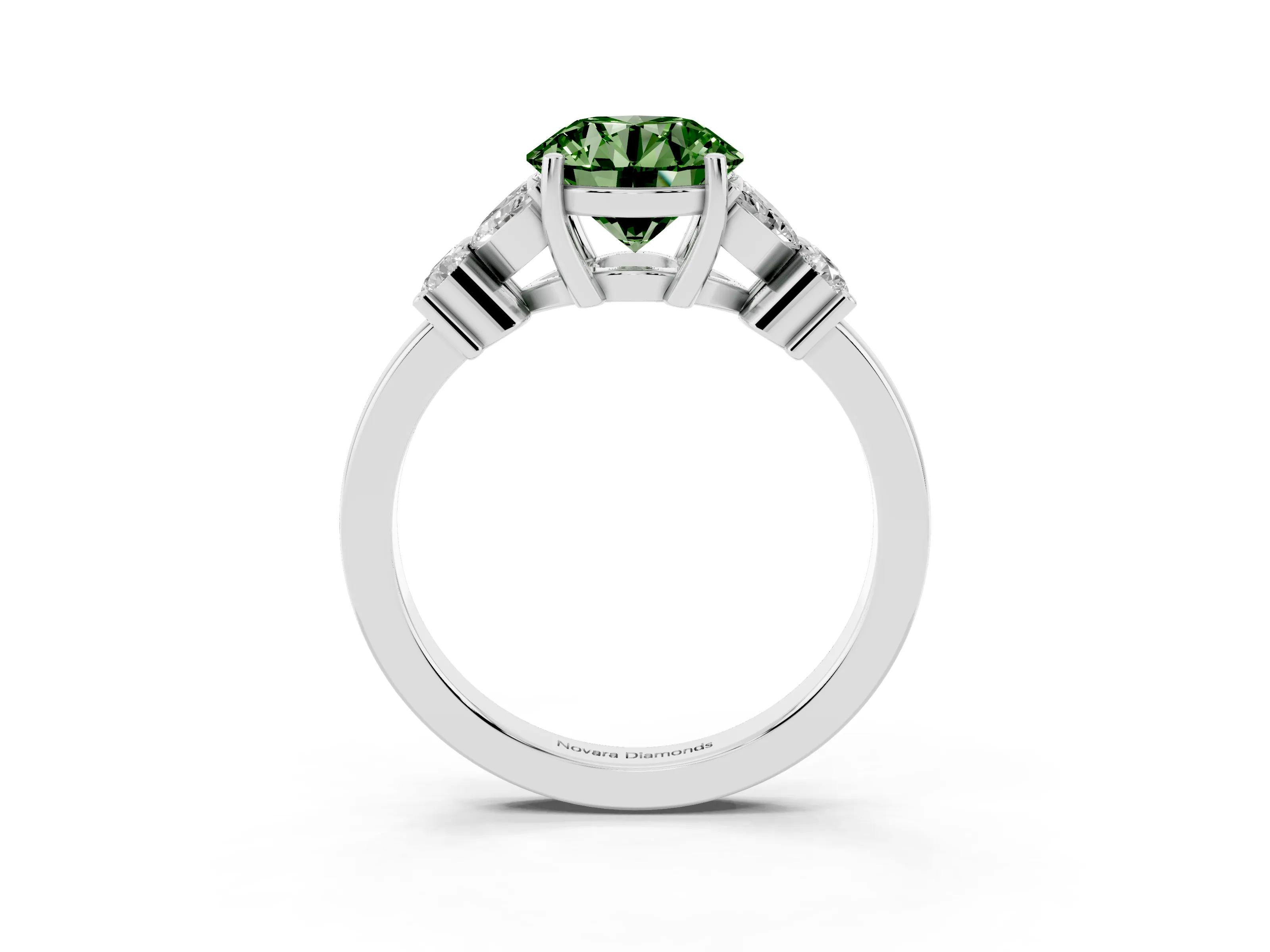 Fancy Green Round Cut Diamond Floral Cluster Ring Set in Platinum with Marquise Petals and Prong Setting