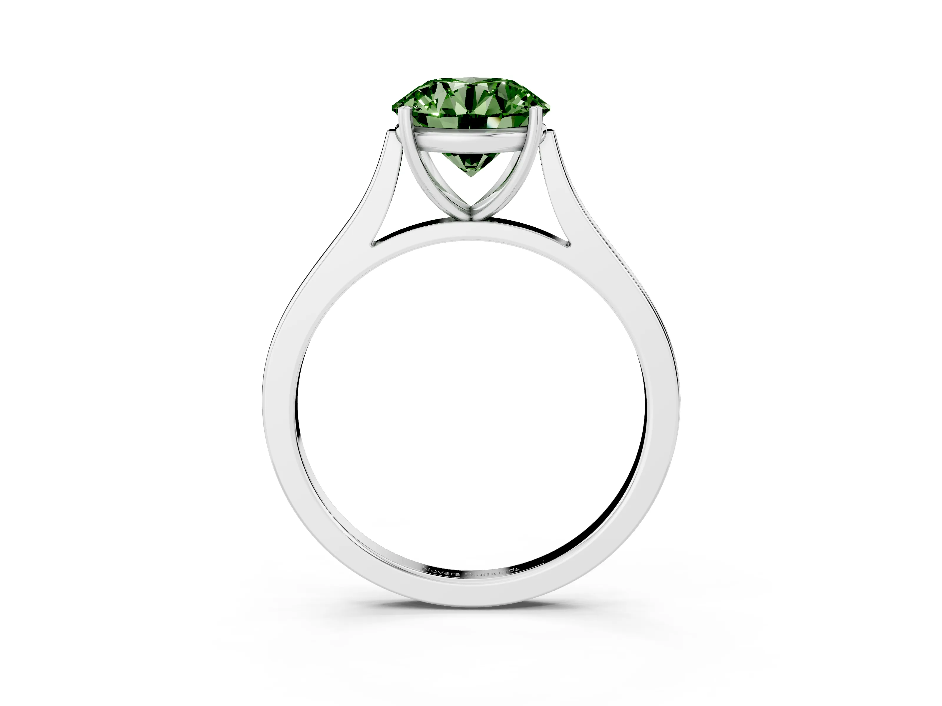 Fancy Green Round Cut Diamond Solitaire Heart Prong Engagement Ring Set in Platinum with Tapered Band