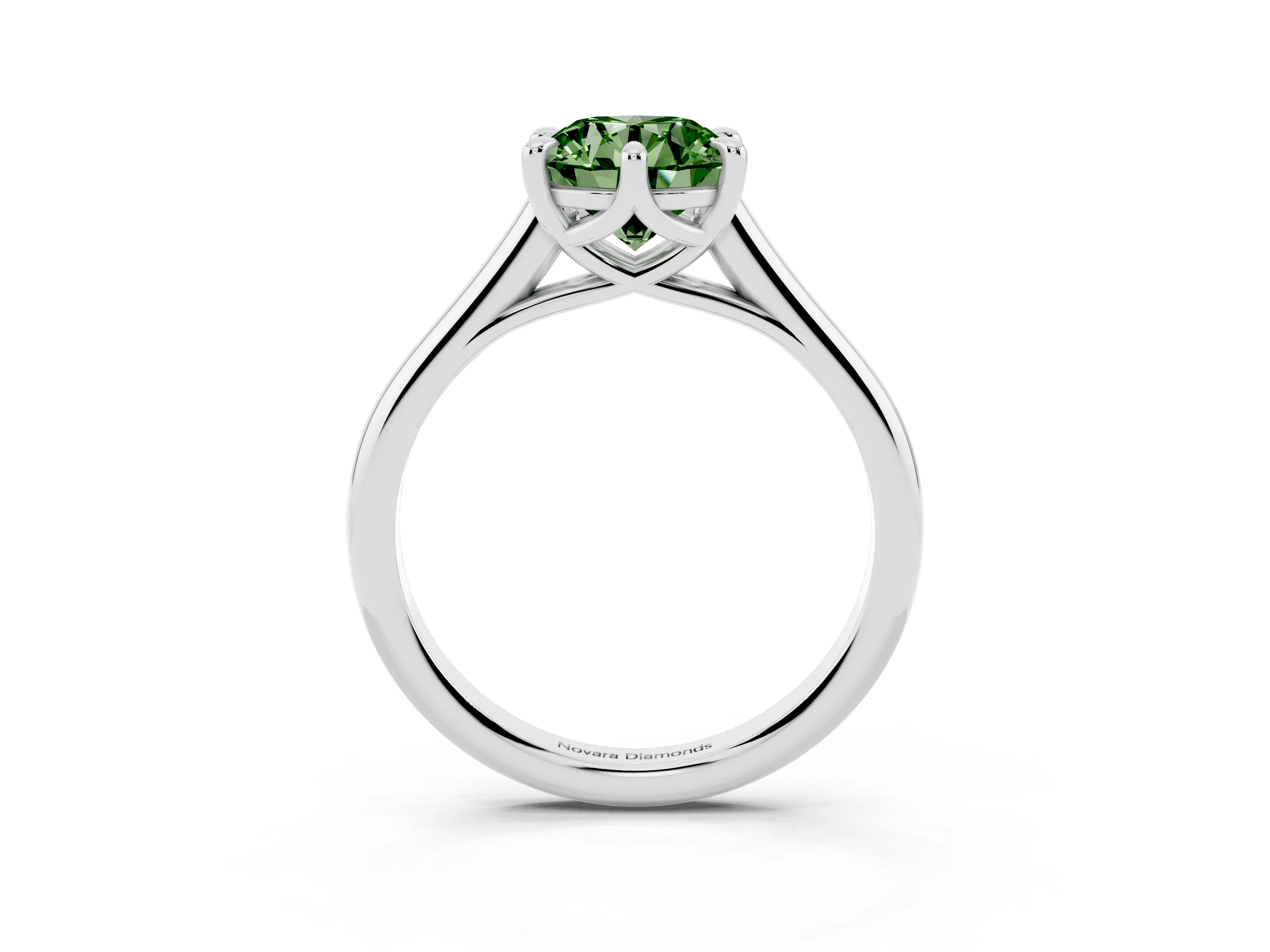 Fancy Green Round Cut Diamond Solitaire Engagement Ring Set in White gold with Prong Setting and Plain Classic Band
