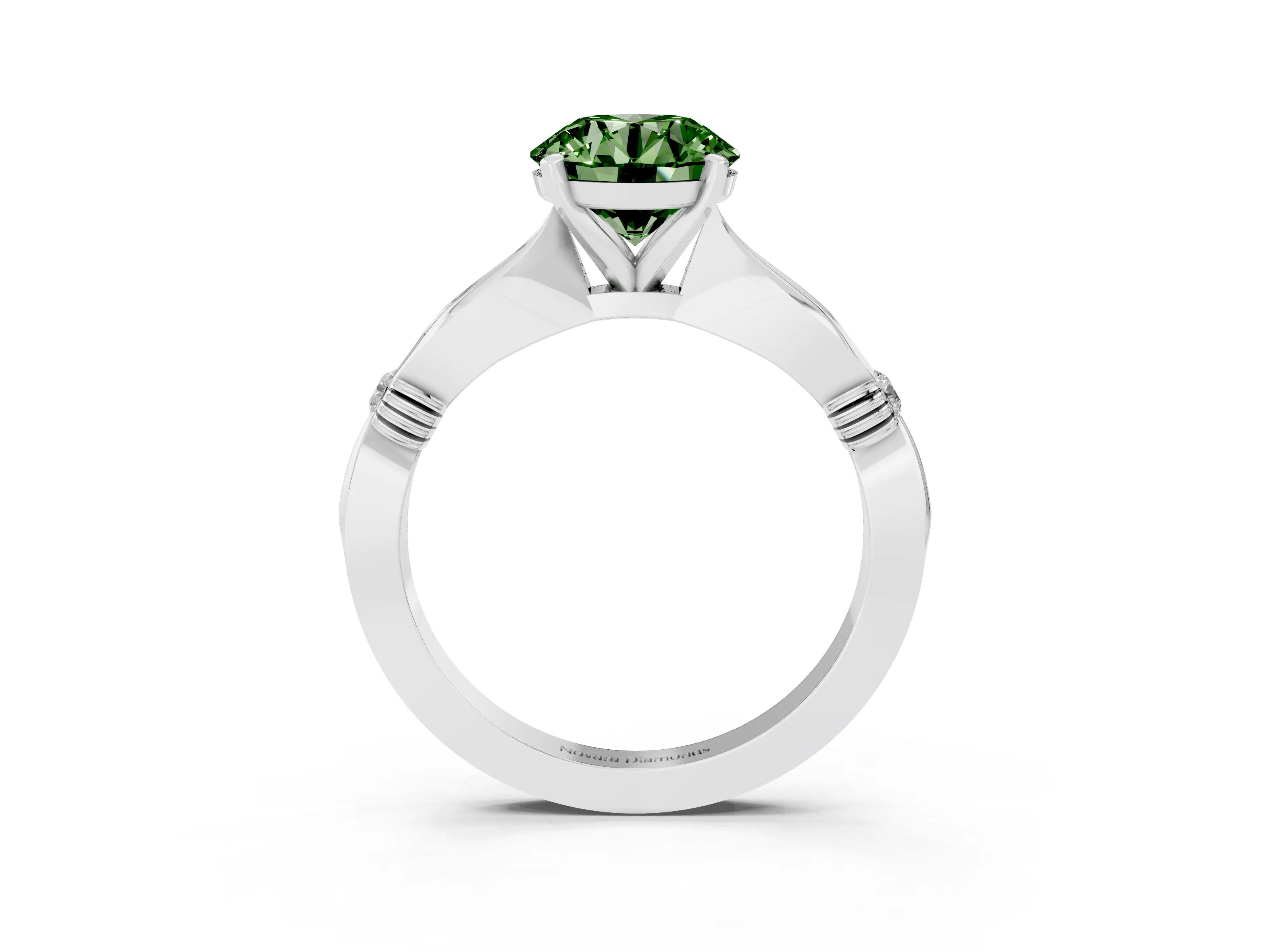 Fancy Green Round Cut Diamond Solitaire Twisted Band Ring Set in Platinum with Accent Stones and Prong Setting