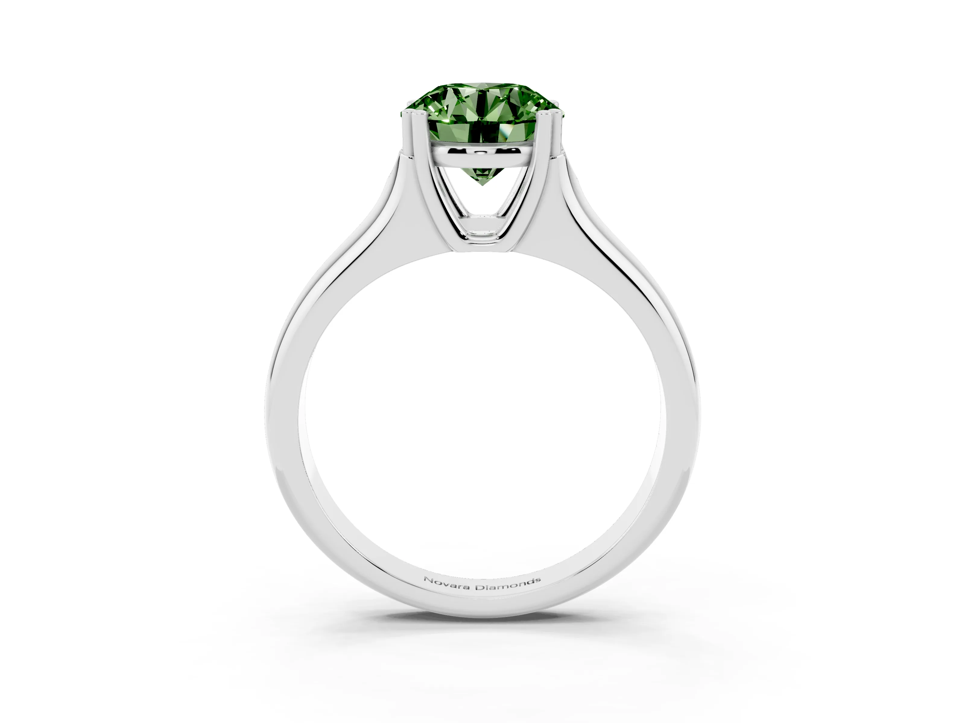 Fancy Green Round Cut Diamond Solitaire Ring Set in Silver with Wide Band and Prong Setting