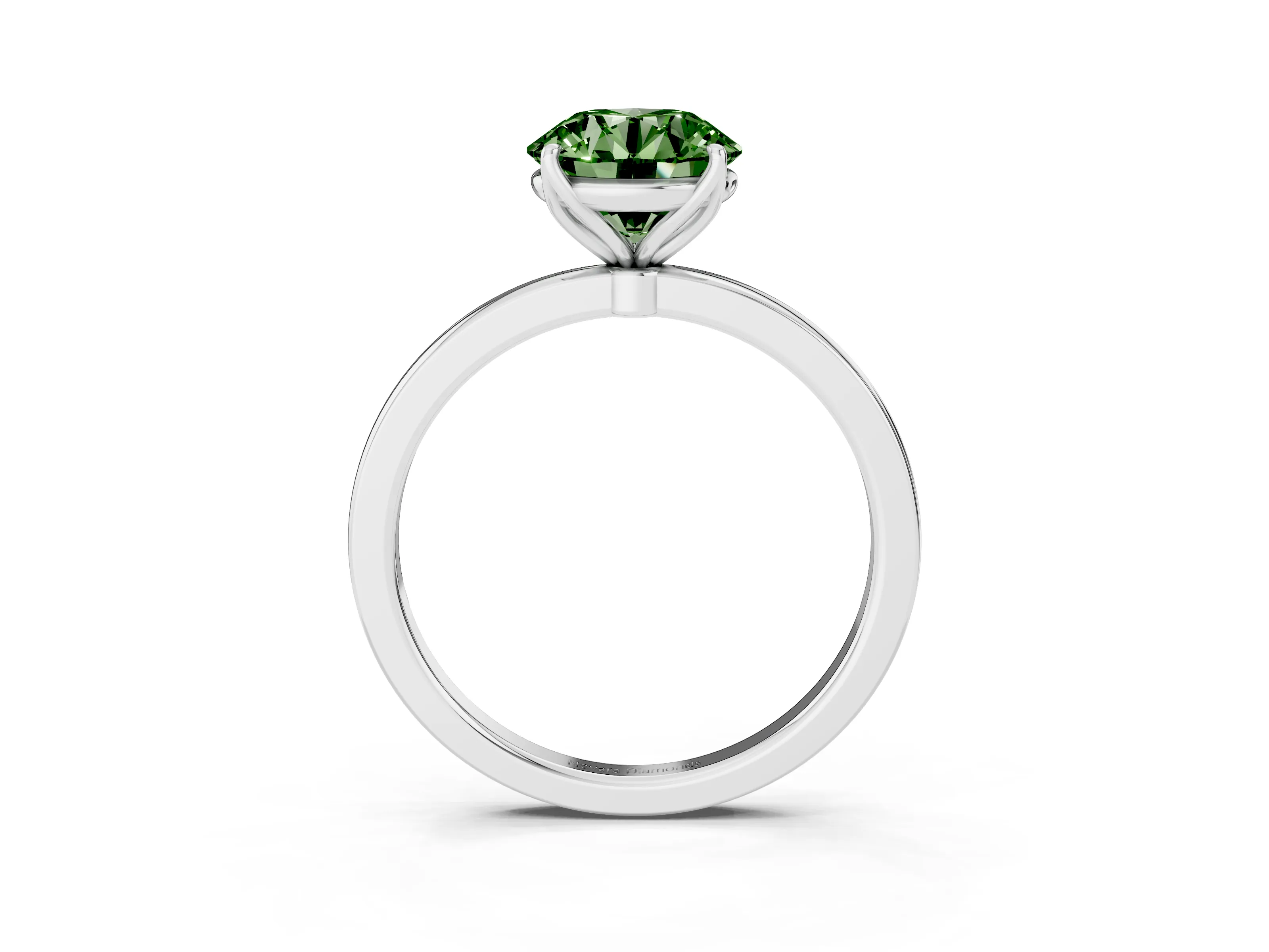 Fancy Green Round Cut Diamond Solitaire Ring Set in White gold with Prong Setting and Thin Polished Band