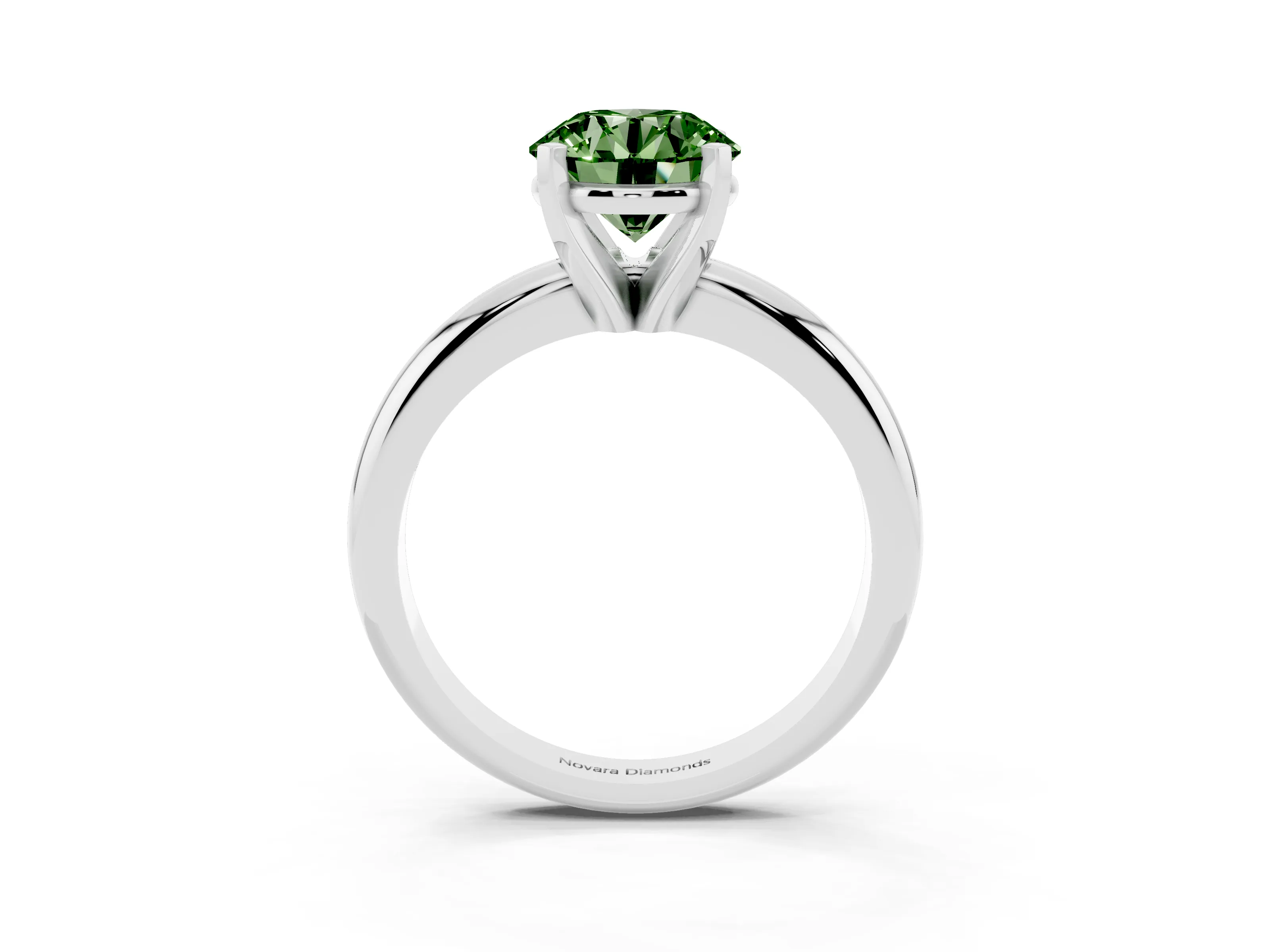 Fancy Green Round Cut Diamond Solitaire Engagement Ring Set in Platinum with Round Band and Prong Setting