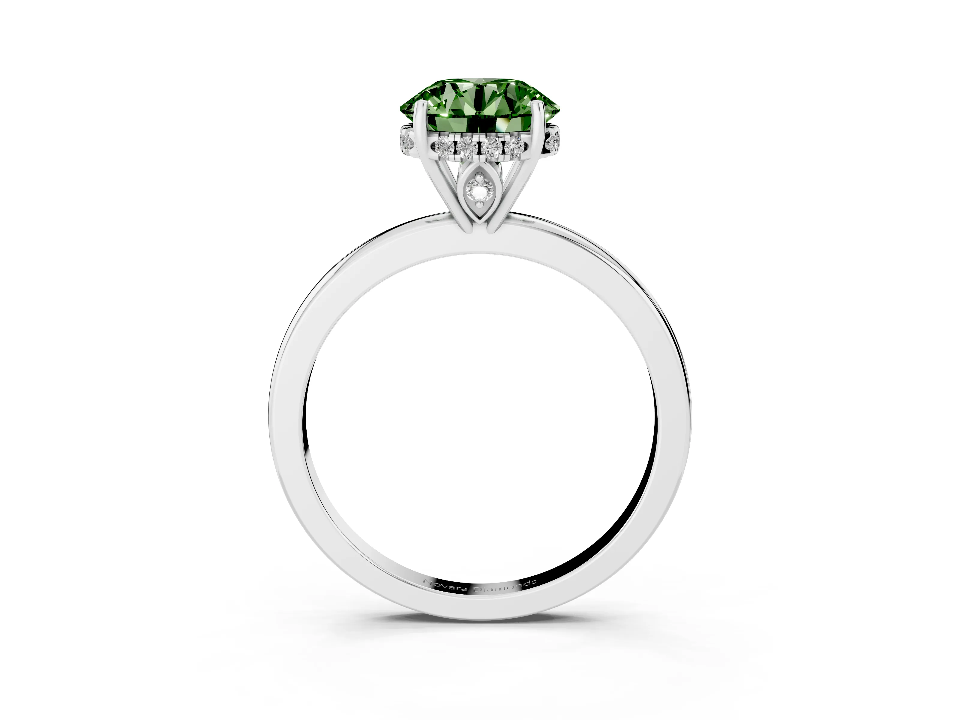 Fancy Green Round Cut Diamond Solitaire Ring Set in White gold with Plain Band and Prong Setting