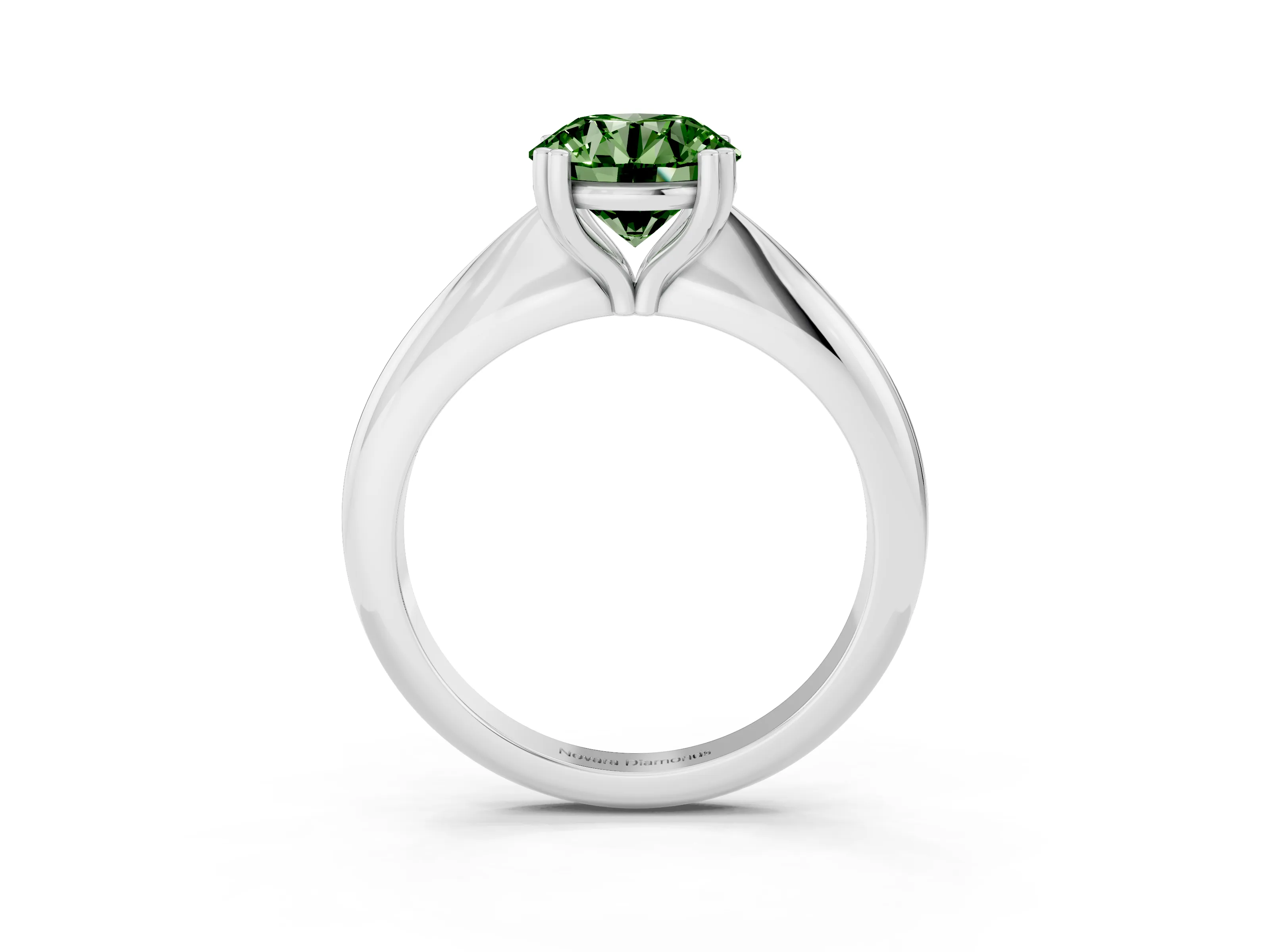 Fancy Green Round Cut Diamond Solitaire Engagement Ring Set in Silver with Tapered Band and Prong Setting