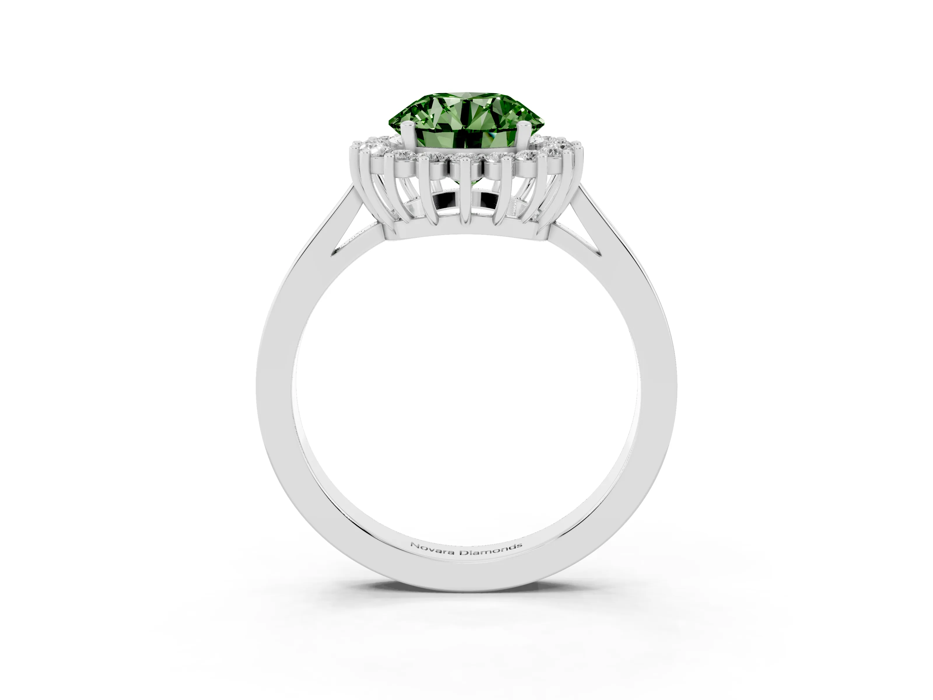 Fancy Green Round Cut Diamond Halo Ring Set in White gold with Round Halo and Smooth Solitaire Band