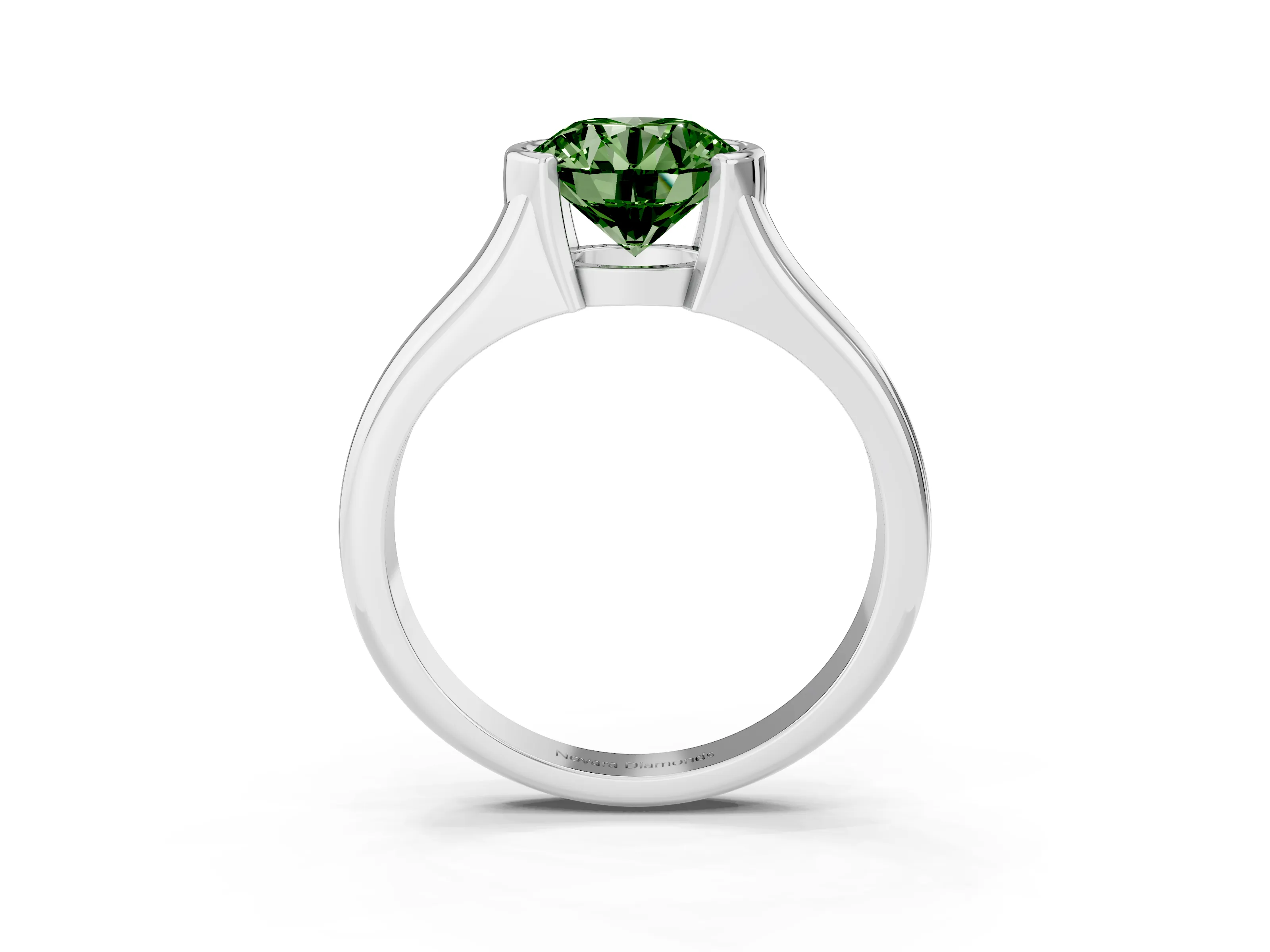 Fancy Green Round Cut Diamond Solitaire Tension Set Ring Set in Silver with Split Shank Band