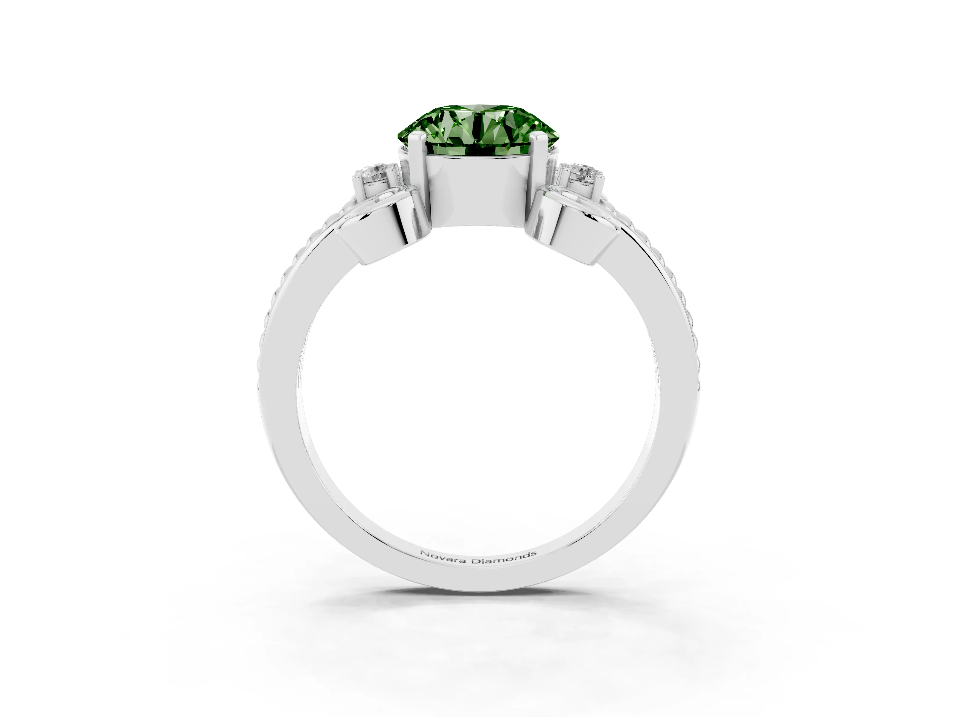 Fancy Green Round Cut Diamond Twisted Band Solitaire Ring Set in Platinum with Scroll Prongs