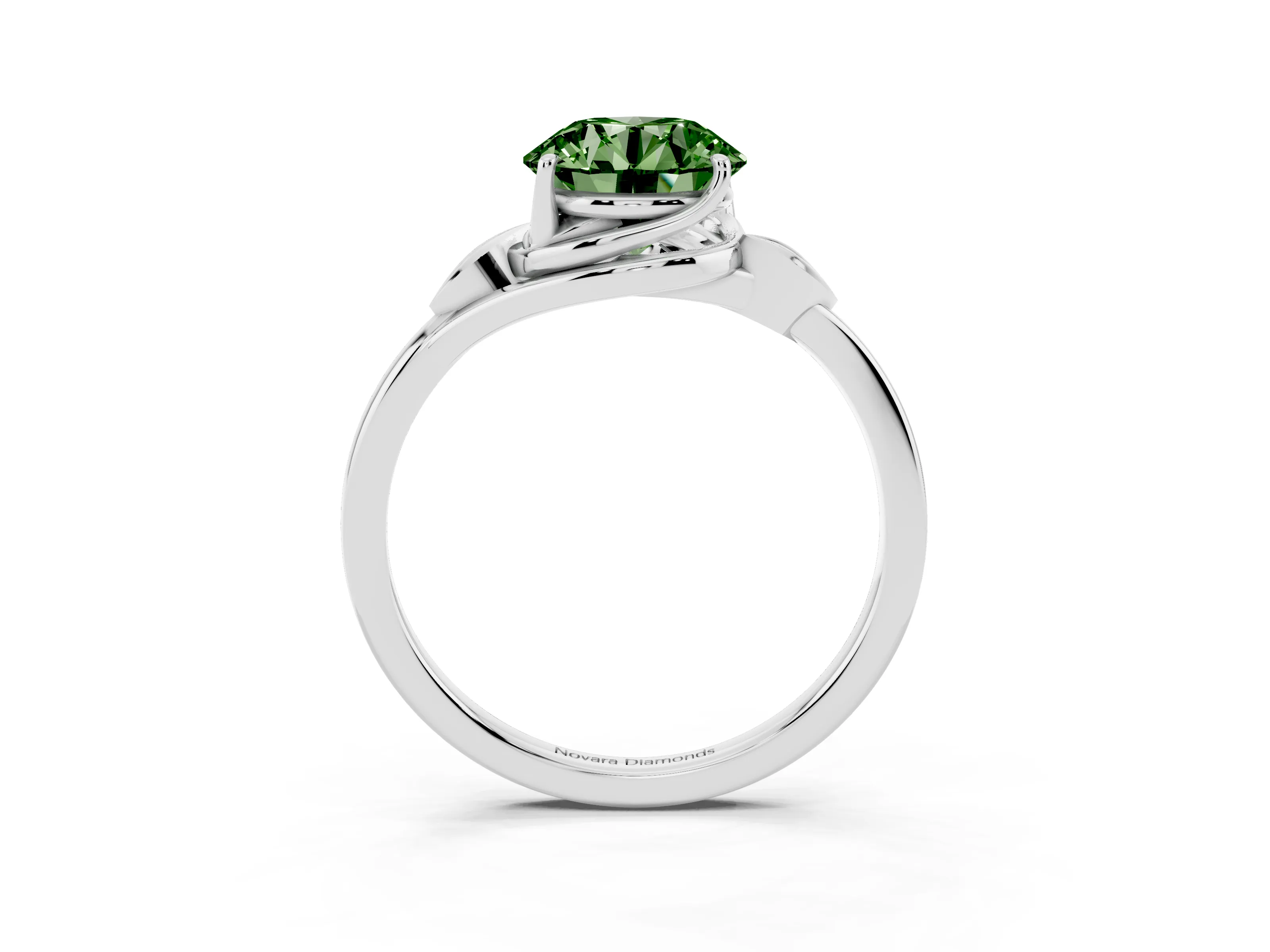 Fancy Green Round Cut Diamond Solitaire Ring Set in White gold with Polished Twist Band