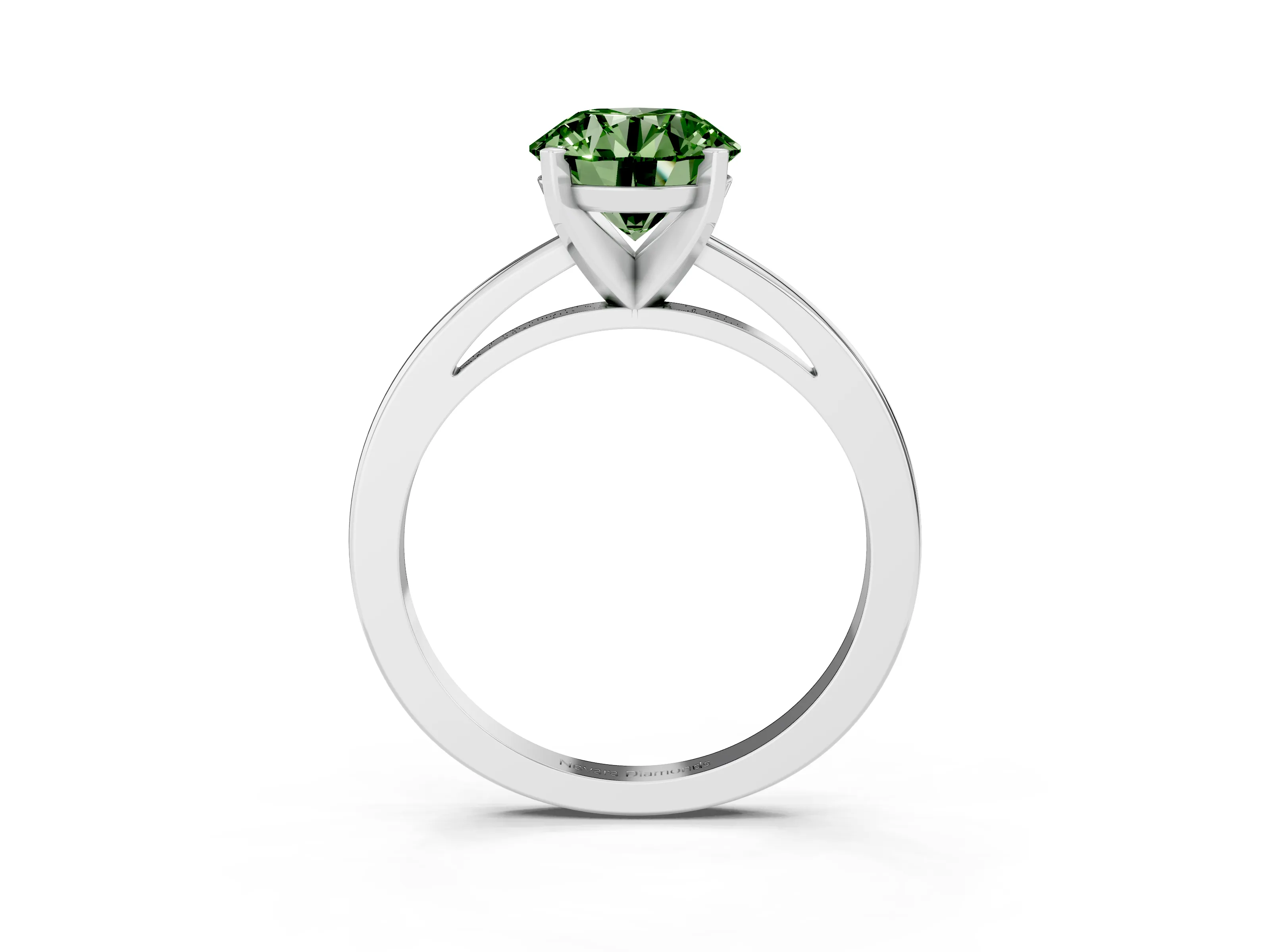 Fancy Green Round Cut Diamond Solitaire Engagement Ring Set in White gold with Prong Setting on a Classic Band
