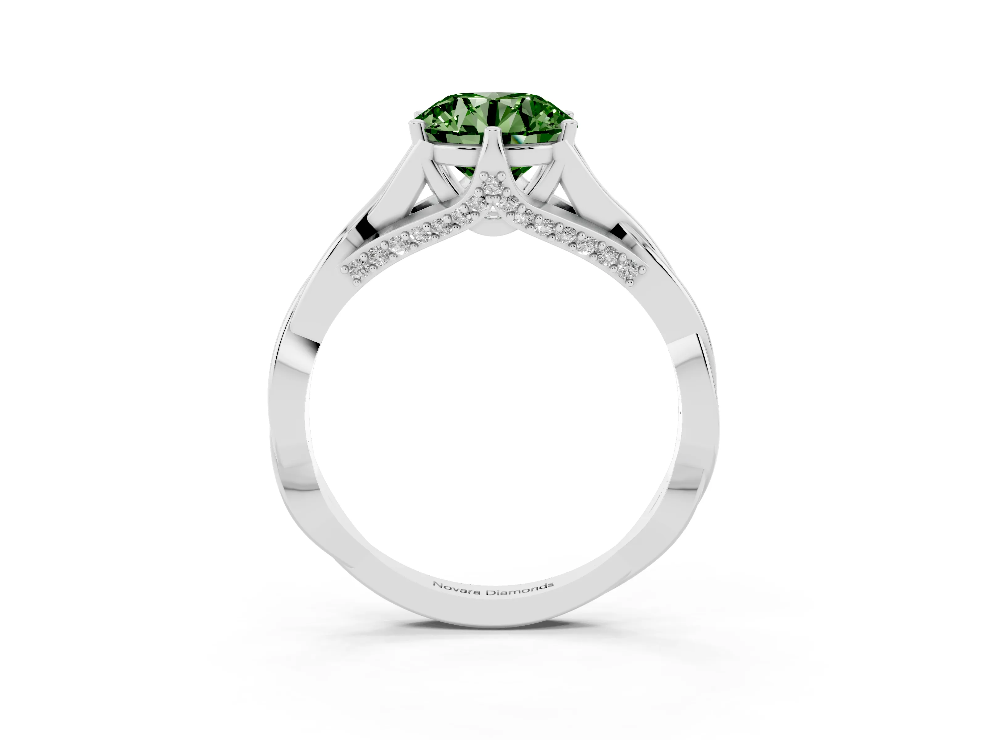 Fancy Green Round Cut Diamond Intertwined Twist Band Solitaire Ring Set in Platinum with Prong Setting