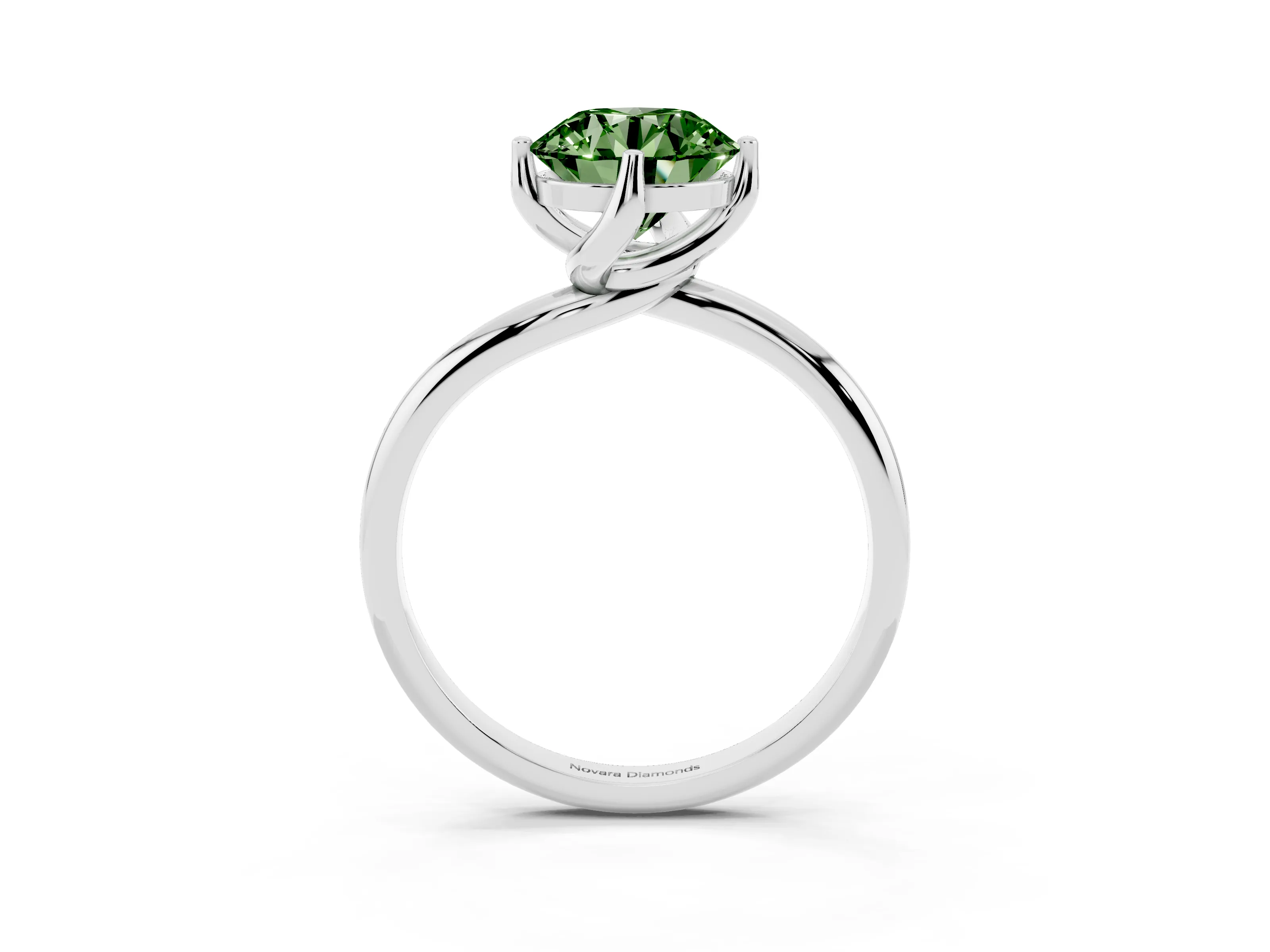 Fancy Green Round Cut Diamond Solitaire Engagement Ring Set in Silver with Classic Plain Band
