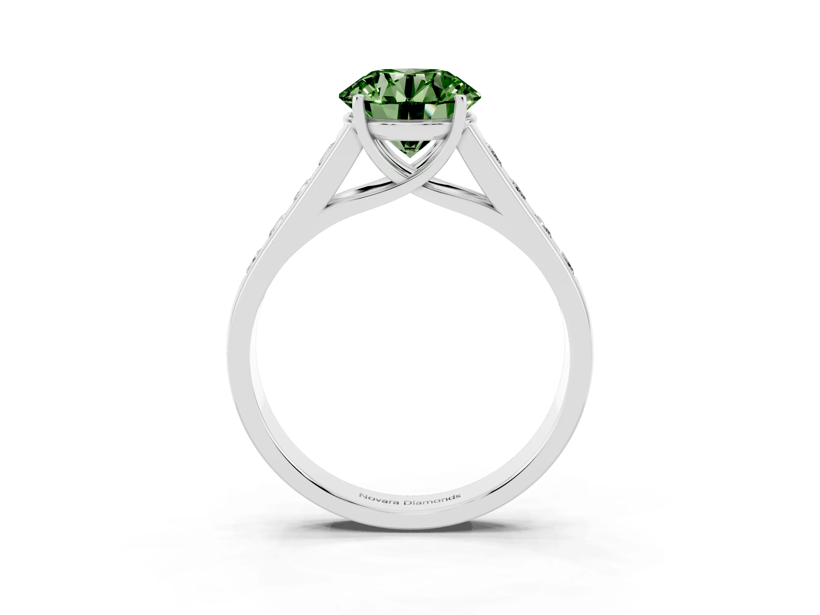 Fancy Green Round Cut Diamond Solitaire Channel-Set Engagement Ring Set in Silver with Prong Setting