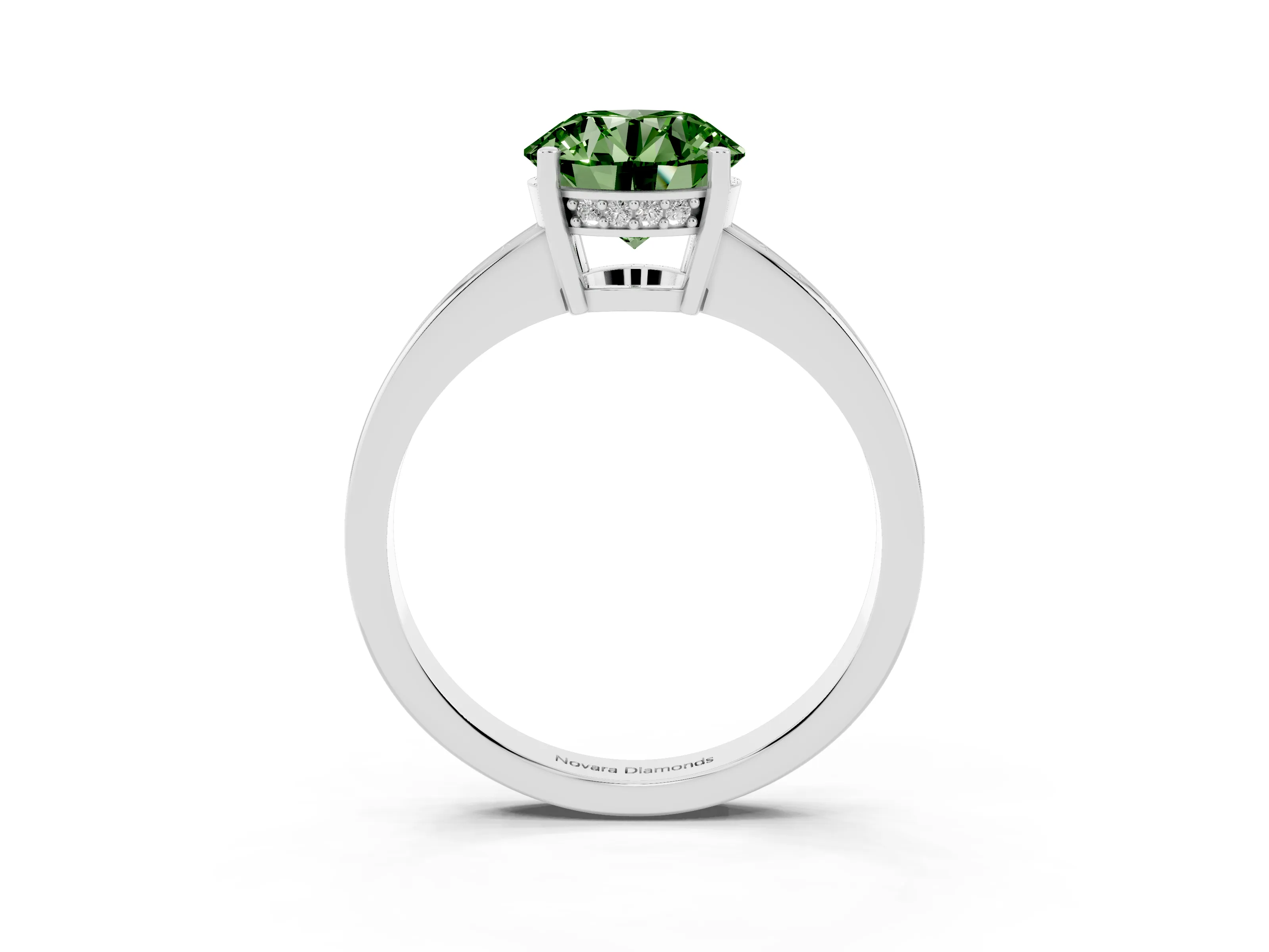 Fancy Green Round Cut Diamond Pavé Band Prong Set Solitaire Ring Set in Platinum