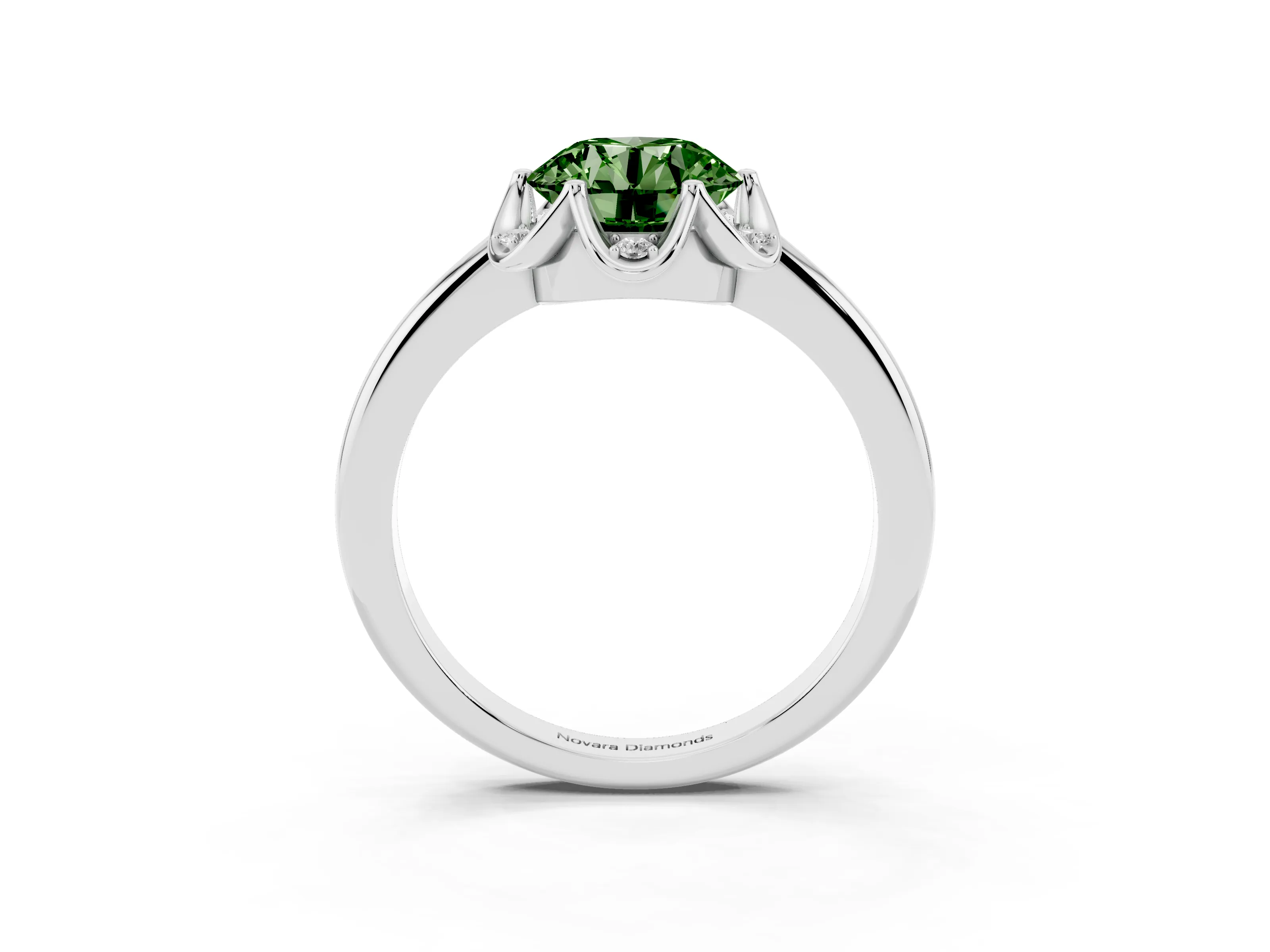 Fancy Green Round Cut Diamond Round Cluster Halo Ring Set in Silver with Solitaire Band and Prong Setting