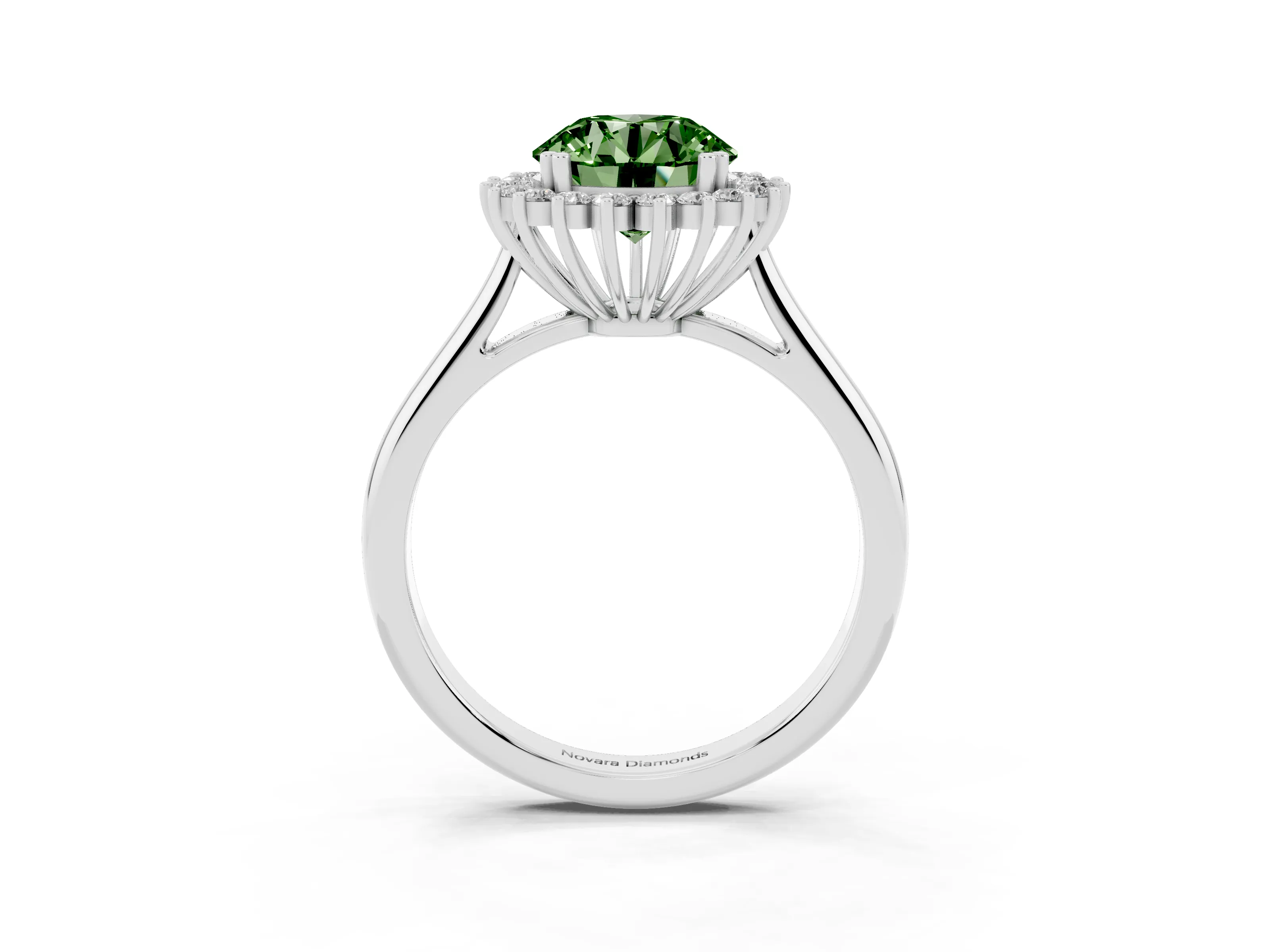 Fancy Green Round Cut Diamond Halo Ring Set in Platinum with Plain Solitaire Band and Prong Setting