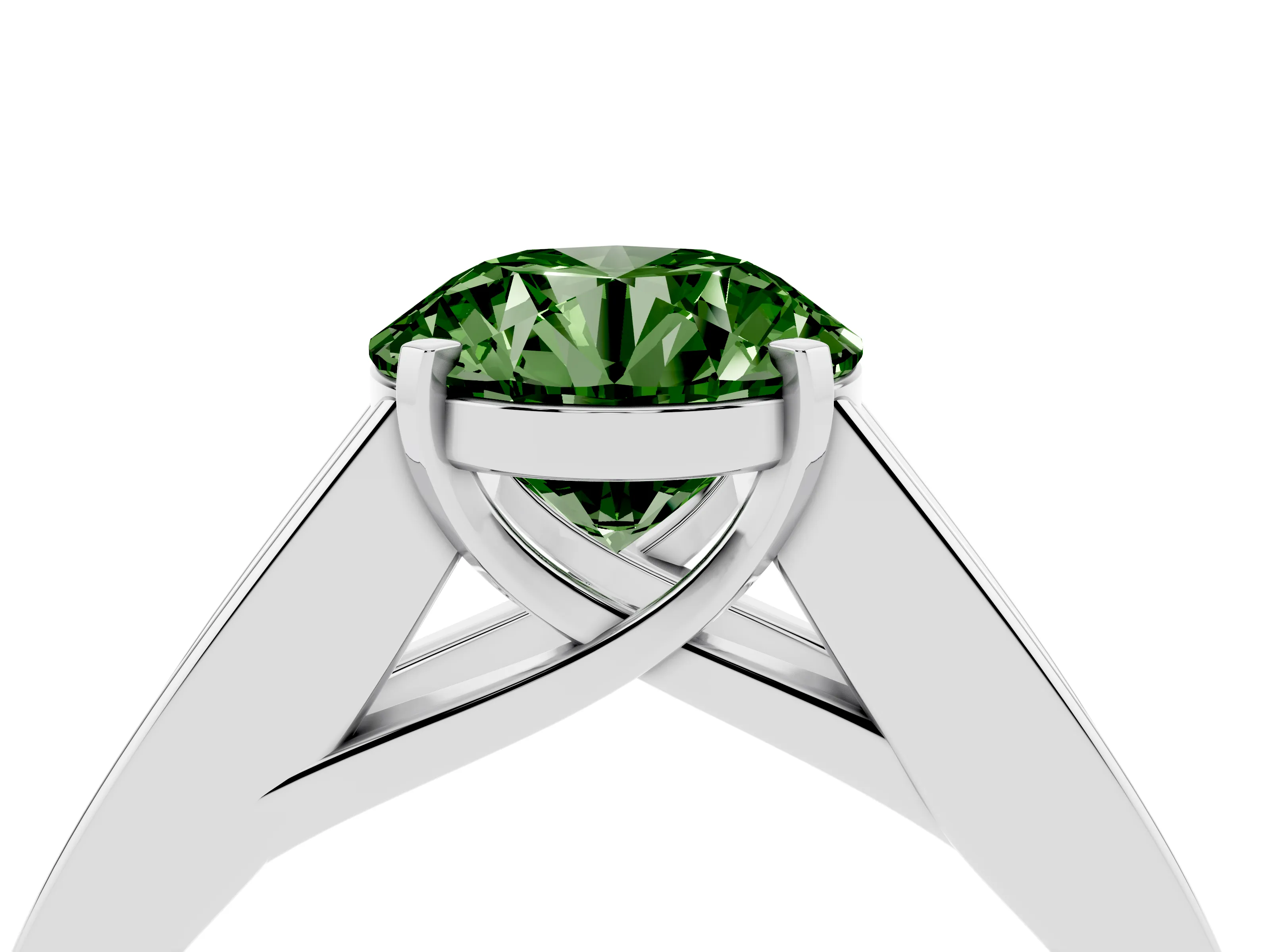 Fancy Green Round Cut Diamond Solitaire Ring Set in Silver with Channel-Set Accent Stones and Prong Setting