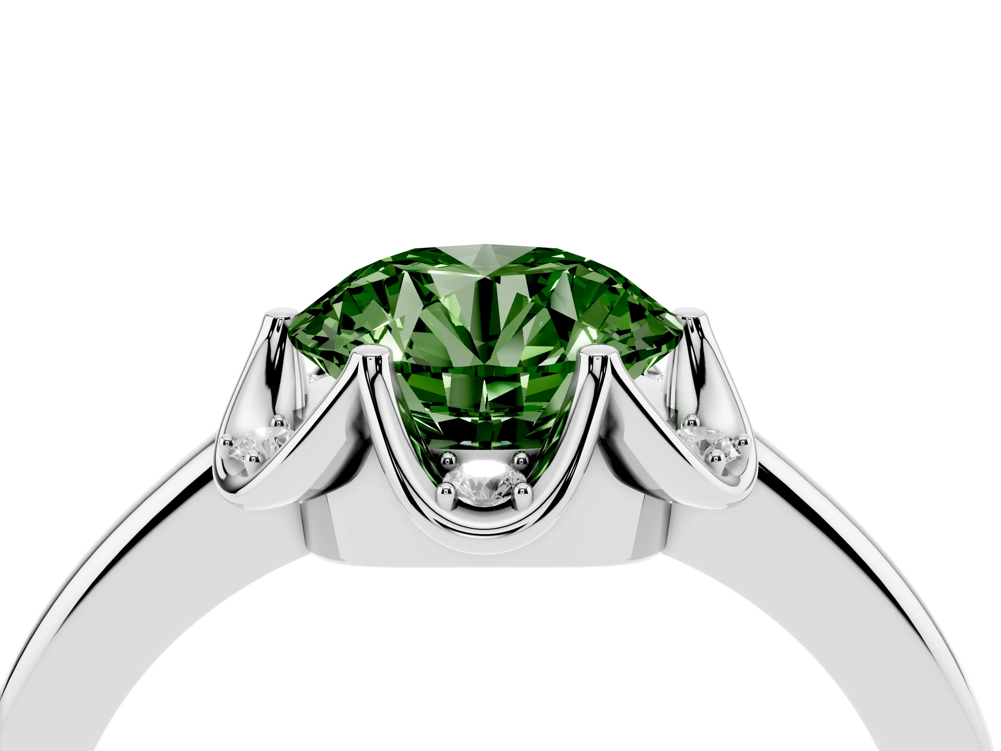 Fancy Green Round Cut Diamond Round Cluster Halo Ring Set in Silver with Solitaire Band and Prong Setting
