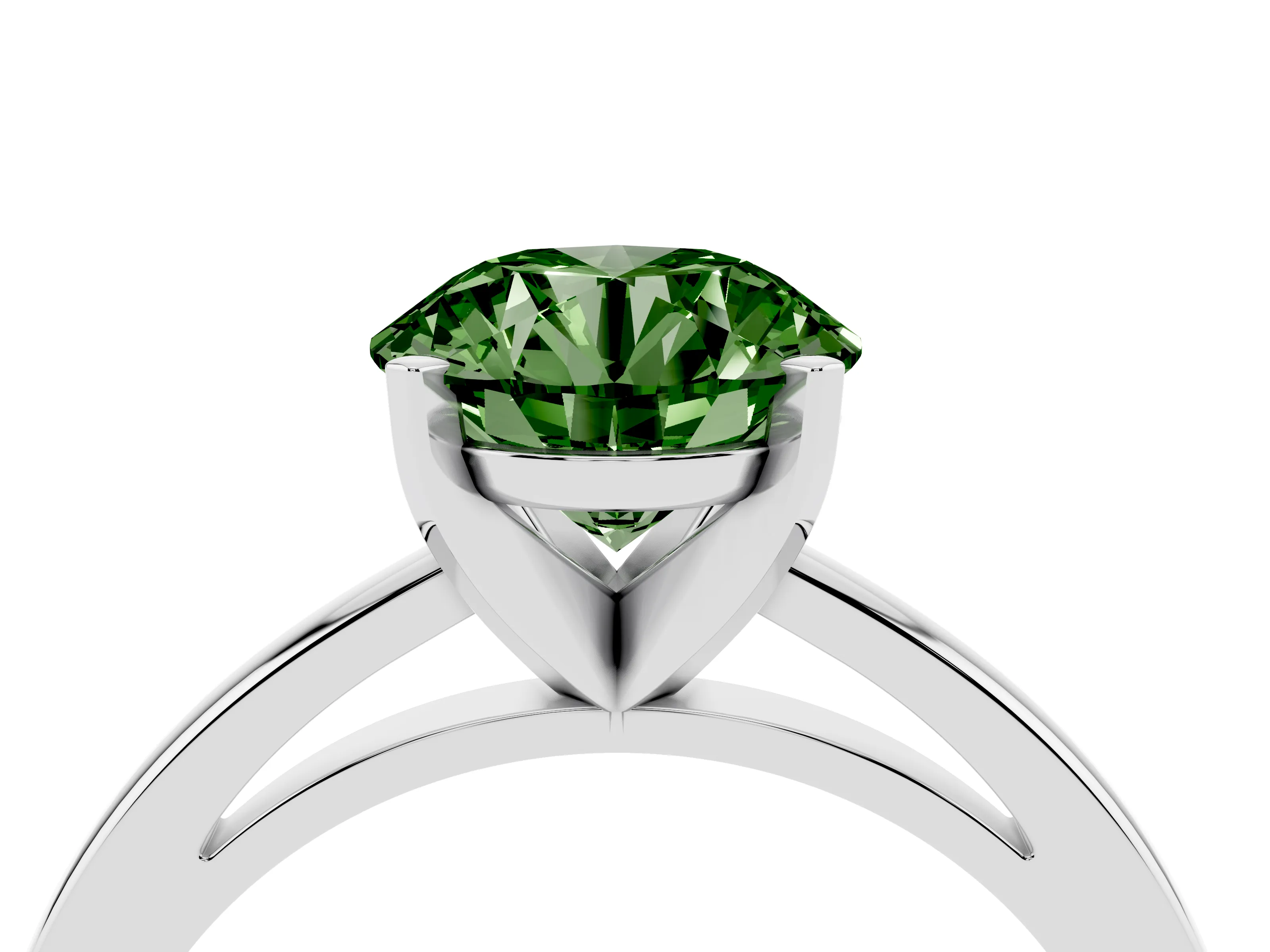 Fancy Green Round Cut Diamond Solitaire Engagement Ring Set in White gold with Prong Setting on a Classic Band