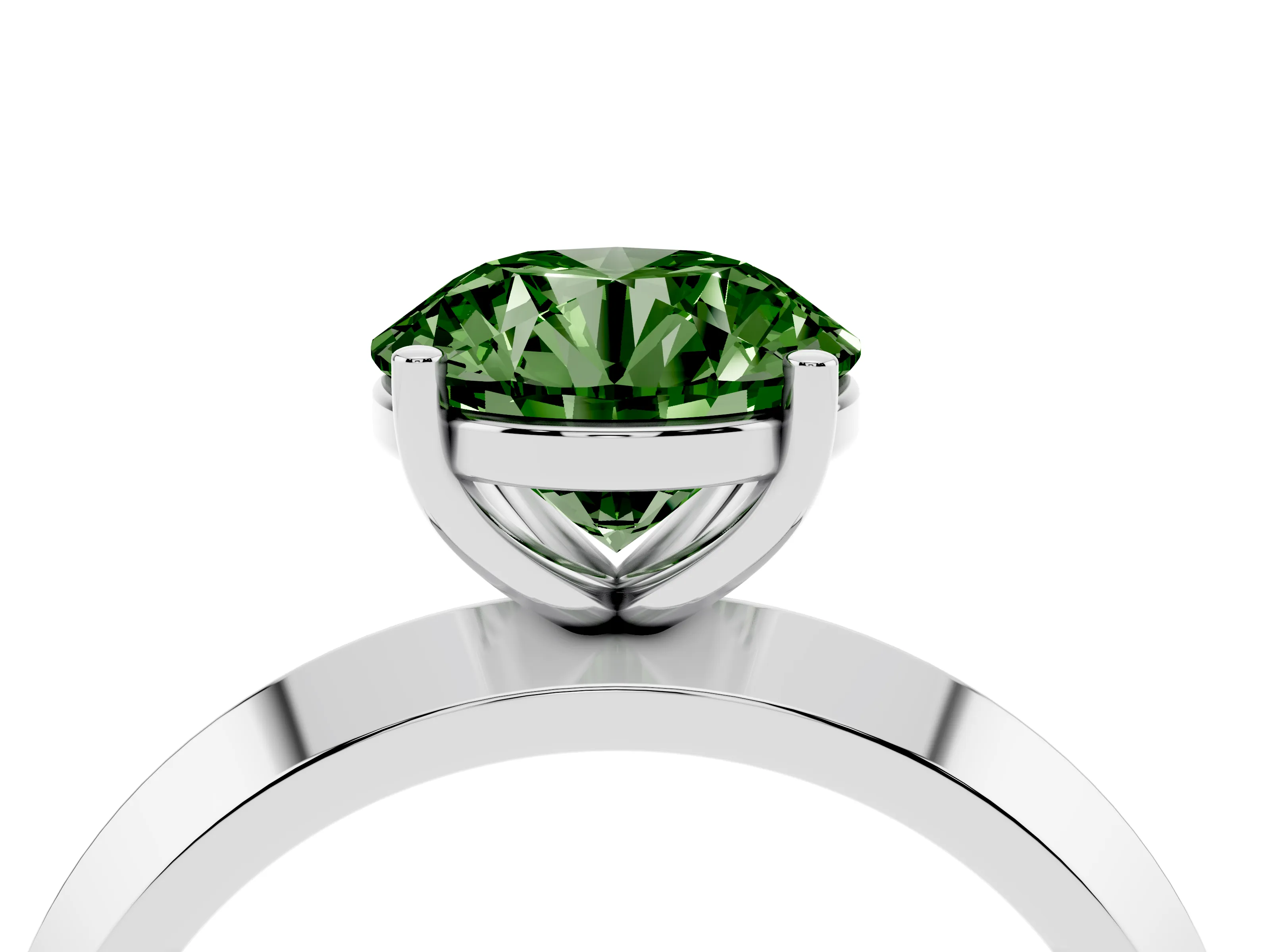 Fancy Green Round Cut Diamond Solitaire Engagement Ring Set in White gold with Flat Band and Prong Setting