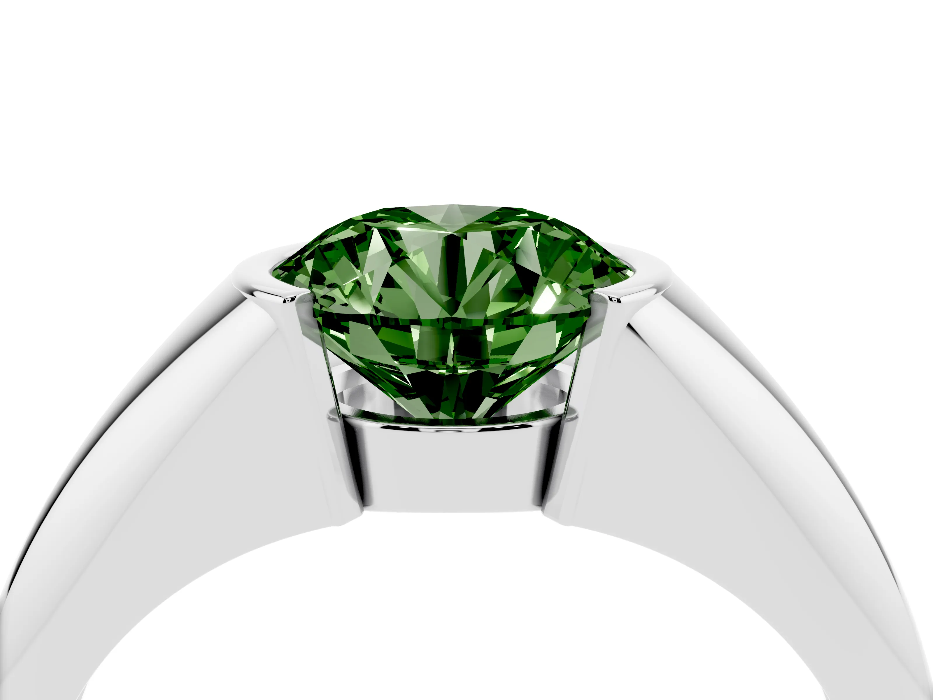 Fancy Green Round Cut Diamond Solitaire Tension Set Ring Set in Silver