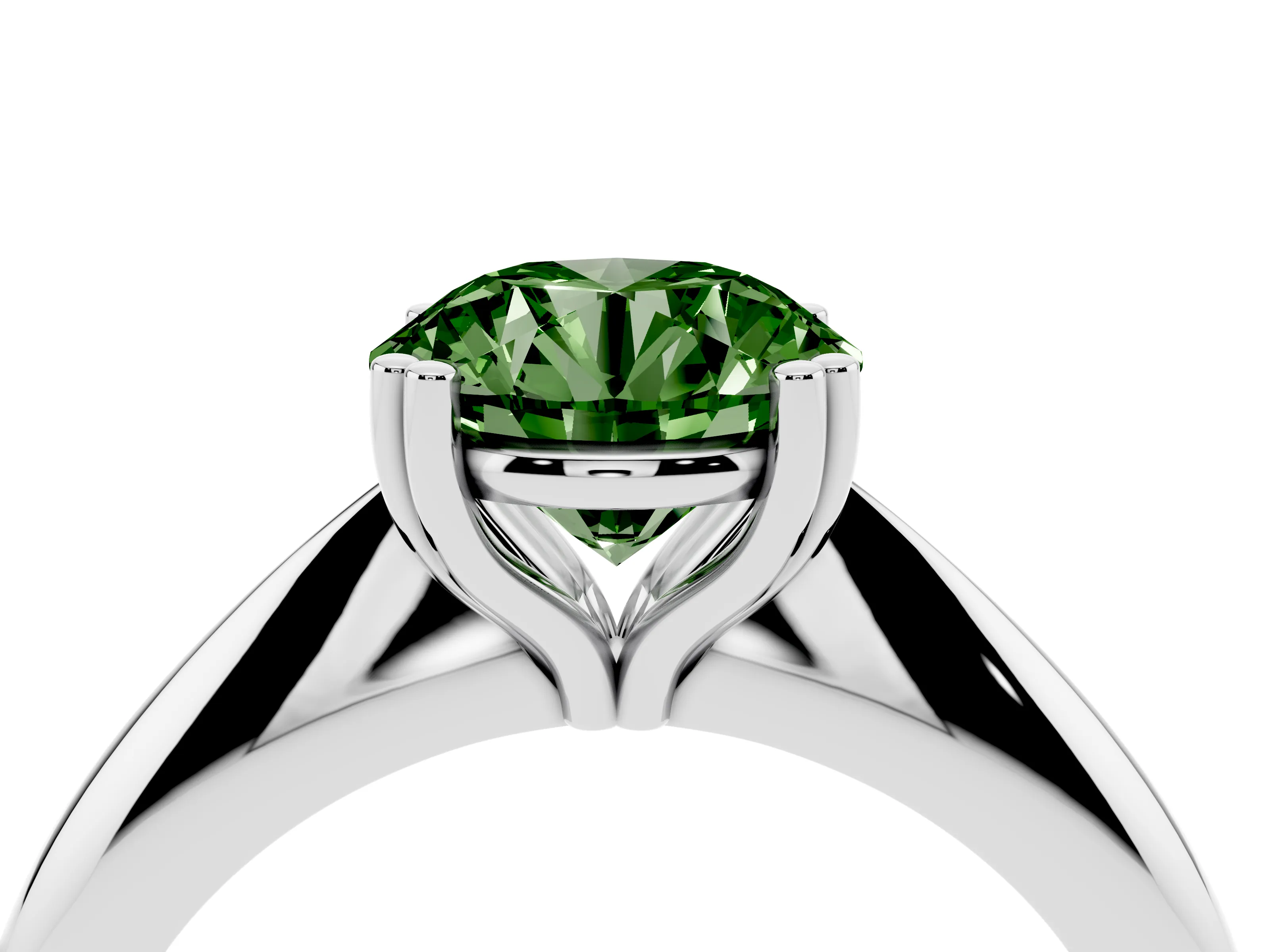 Fancy Green Round Cut Diamond Solitaire Engagement Ring Set in Silver with Tapered Band and Prong Setting