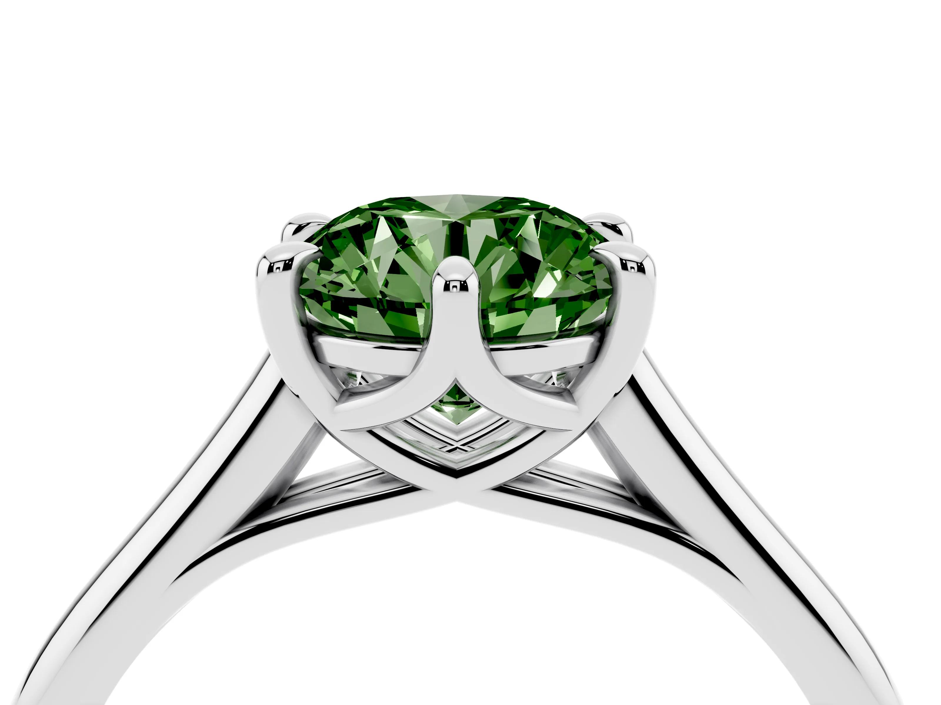 Fancy Green Round Cut Diamond Solitaire Engagement Ring Set in White gold with Prong Setting and Plain Classic Band