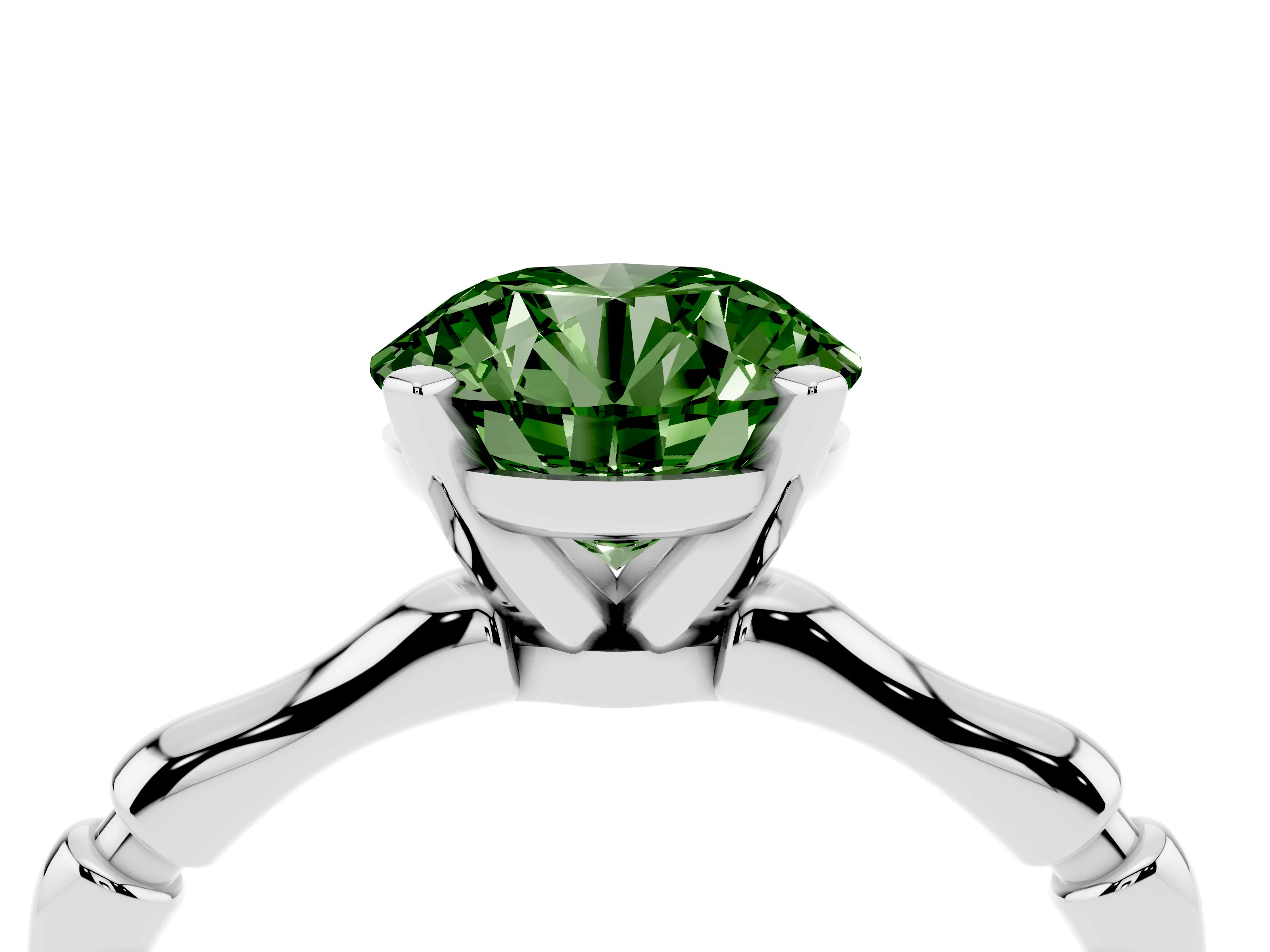 Fancy Green Round Cut Diamond Solitaire Ring Set in Silver with Bamboo Band and Prong Setting