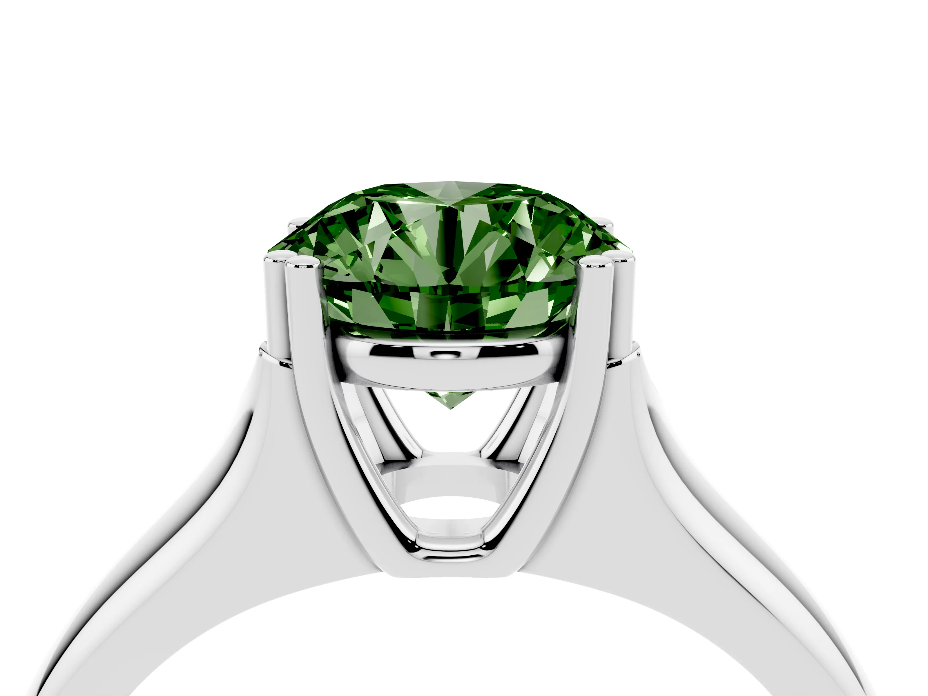 Fancy Green Round Cut Diamond Solitaire Ring Set in Silver with Wide Band and Prong Setting